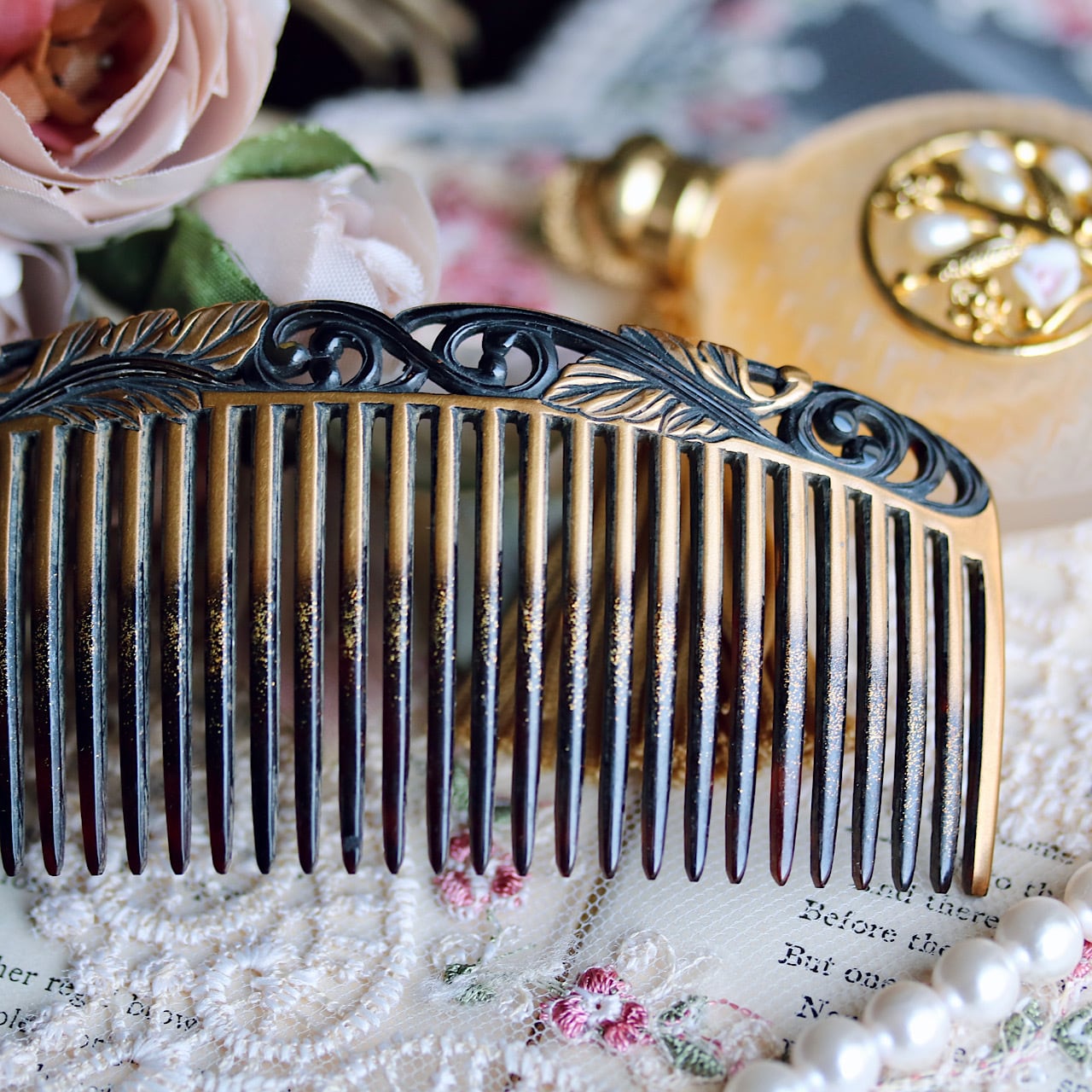 本鼈甲 蒔絵細工 アンティーク櫛 明治後期〜大正期 | 結antiques