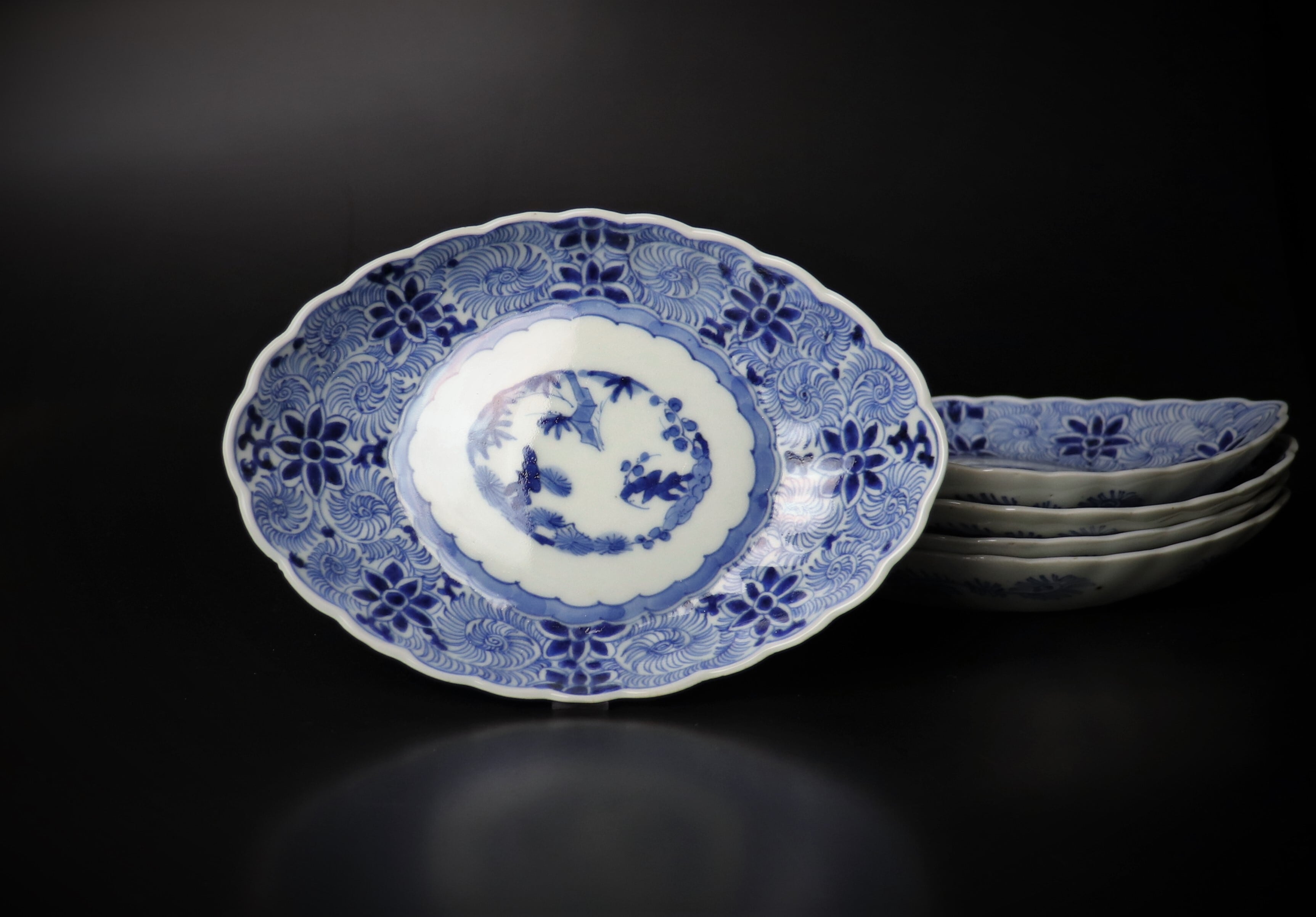 伊万里 十角 小皿 達磨文 五枚