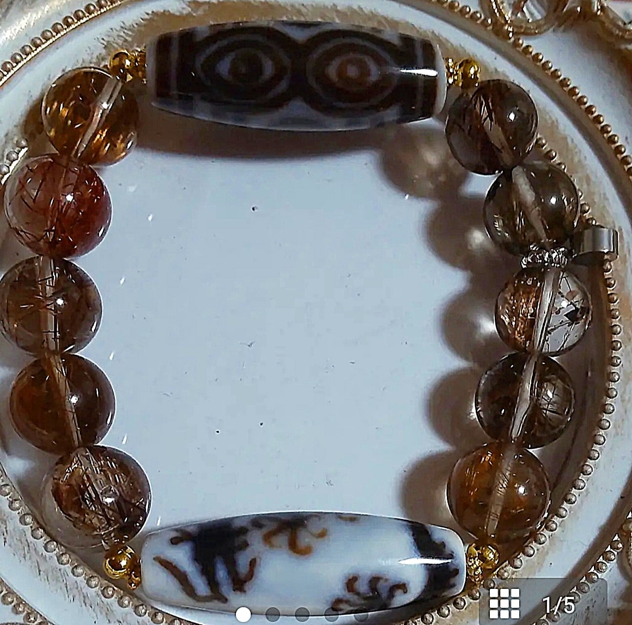 激レア‼︎ 白閃電五眼天珠（朱砂入り）