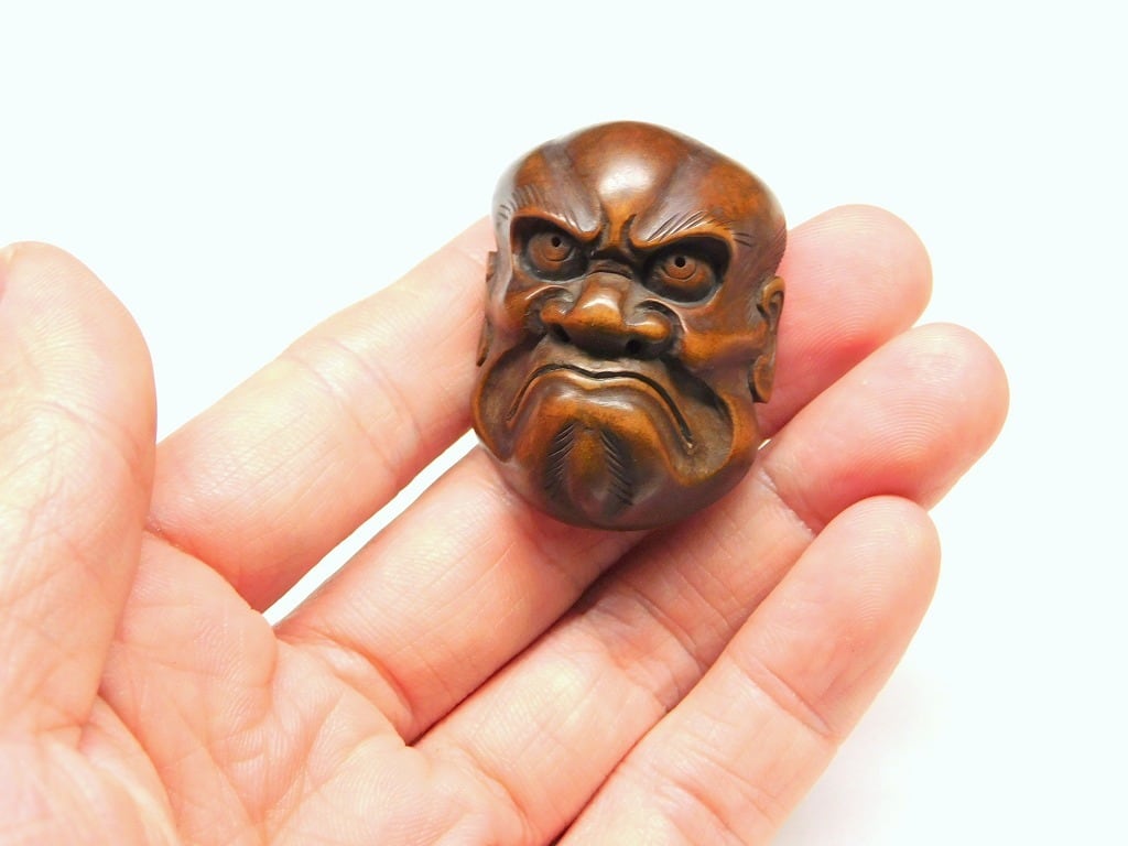 柘植彫能面根付(大癋見) 江戸時代 | 松風刀装店 antiques matsukaze