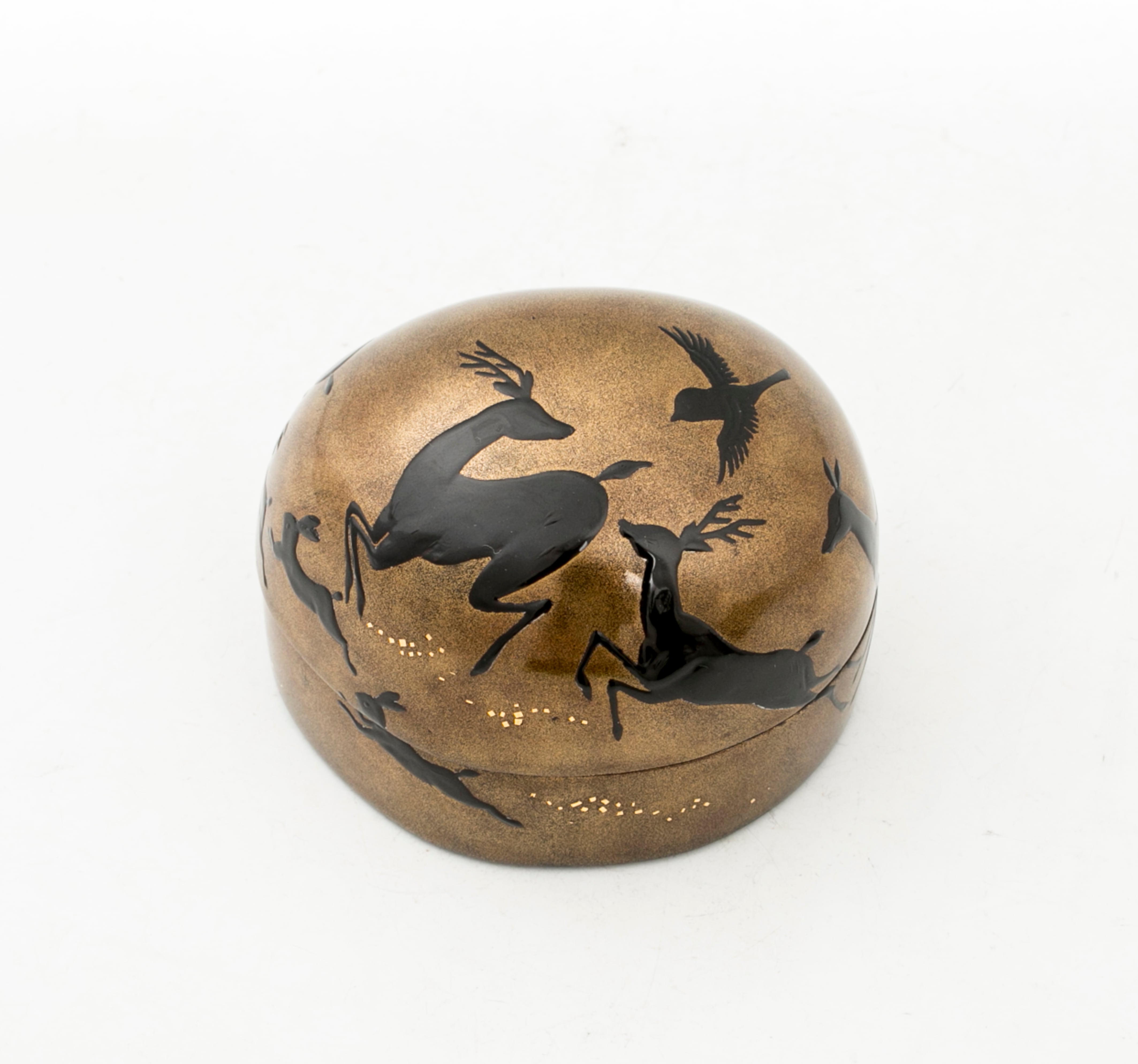 乾漆 蒔絵 小箱 小筥 「駆ける」 鹿 兎 鳥 林玖瞠 共箱 くみ銘 在銘 漆