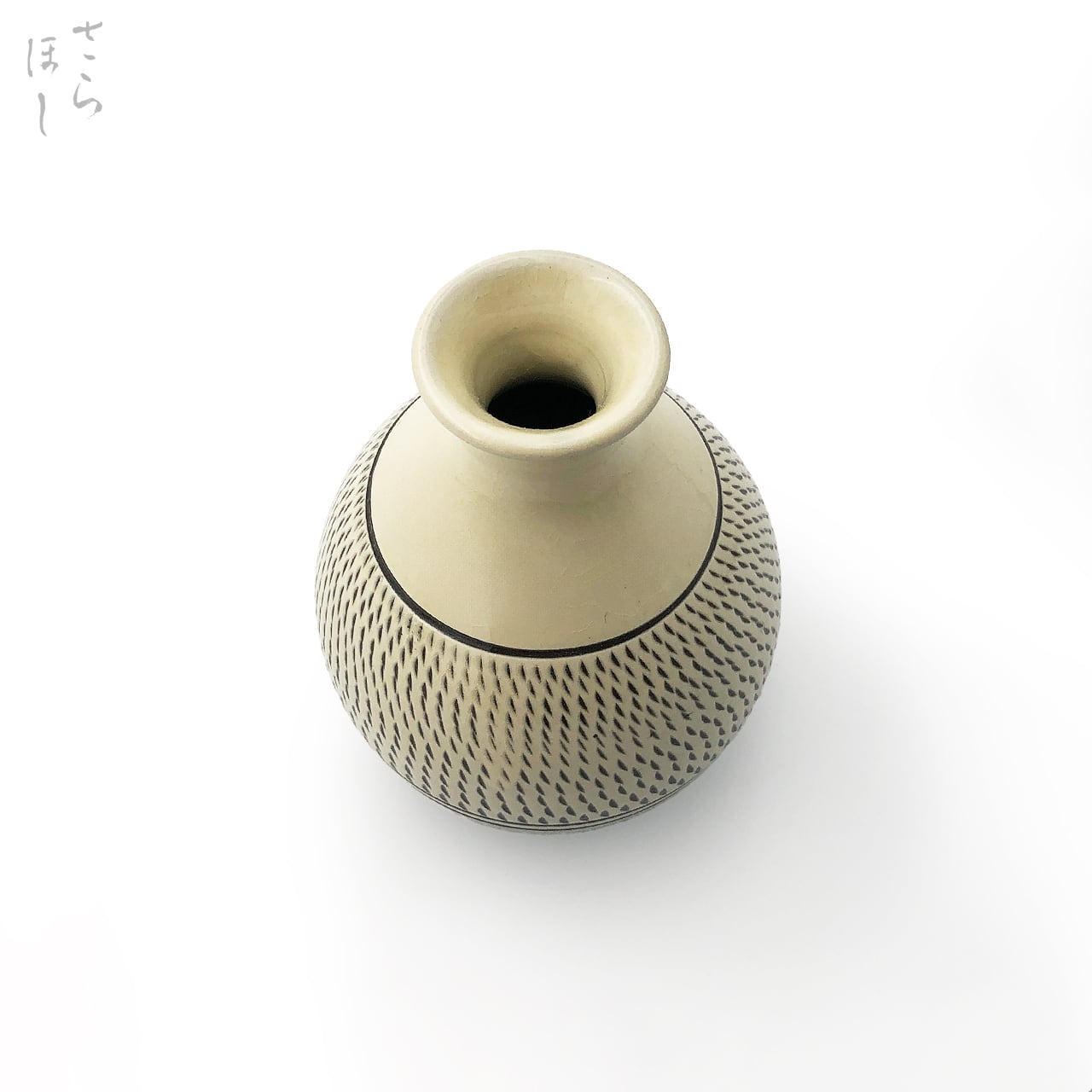 小鹿田焼 小袋窯 4寸5分一輪挿し花瓶 櫛描き/飛び鉋 白 高さ約13.3cm