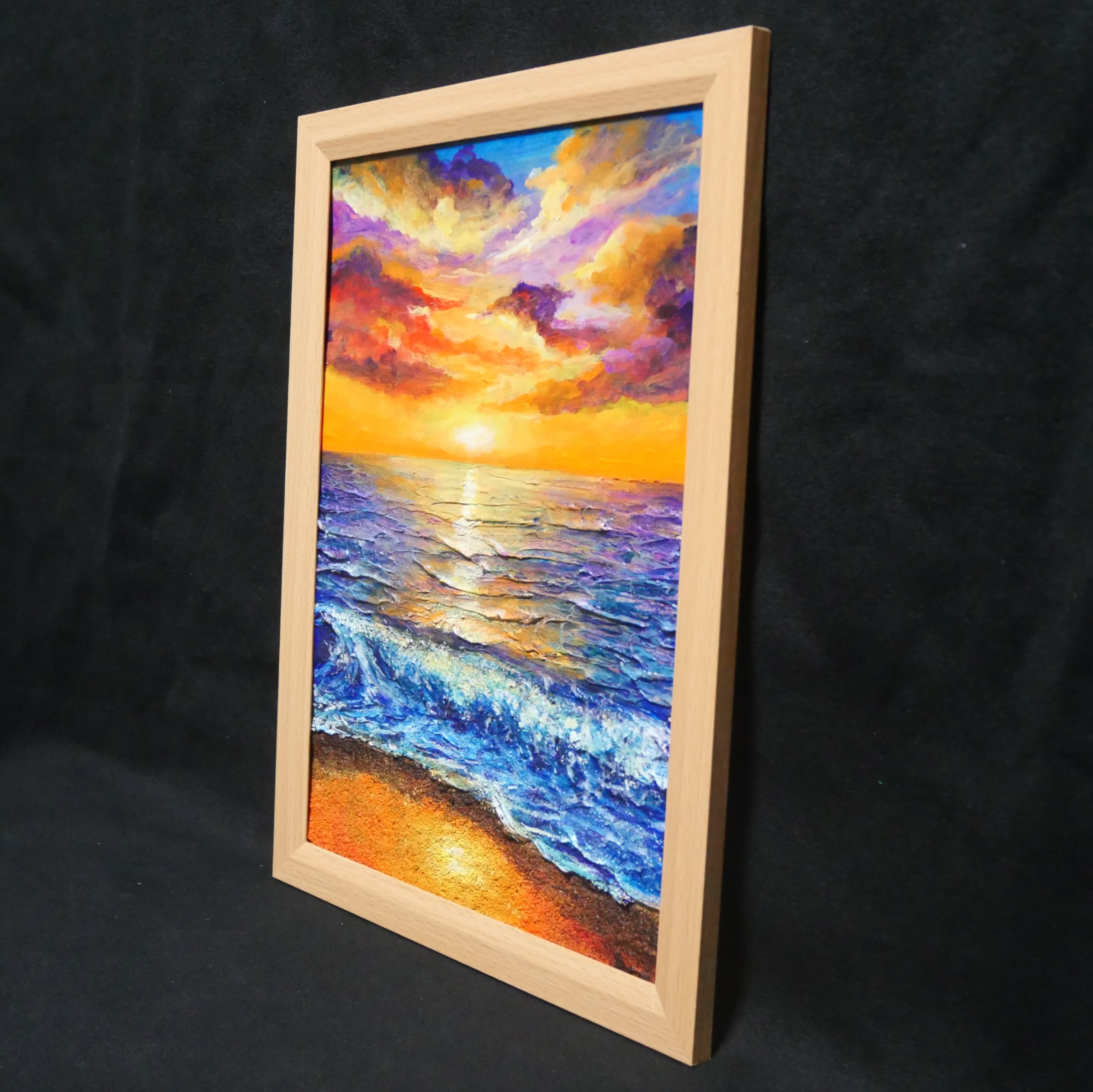 油絵 油彩 油彩画 絵 絵画 【水平線に沈む夕日】A4 | HIROSHI1990