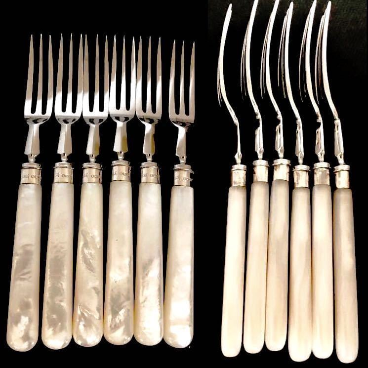 ◇美品1932年英国製！シェフィールド白蝶貝純銀シルバー フルーツ