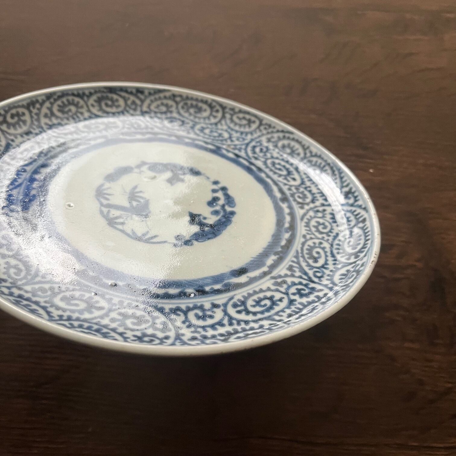 古伊万里 大明成化年製 染付蛸唐草大皿 直径：30cm 時代木