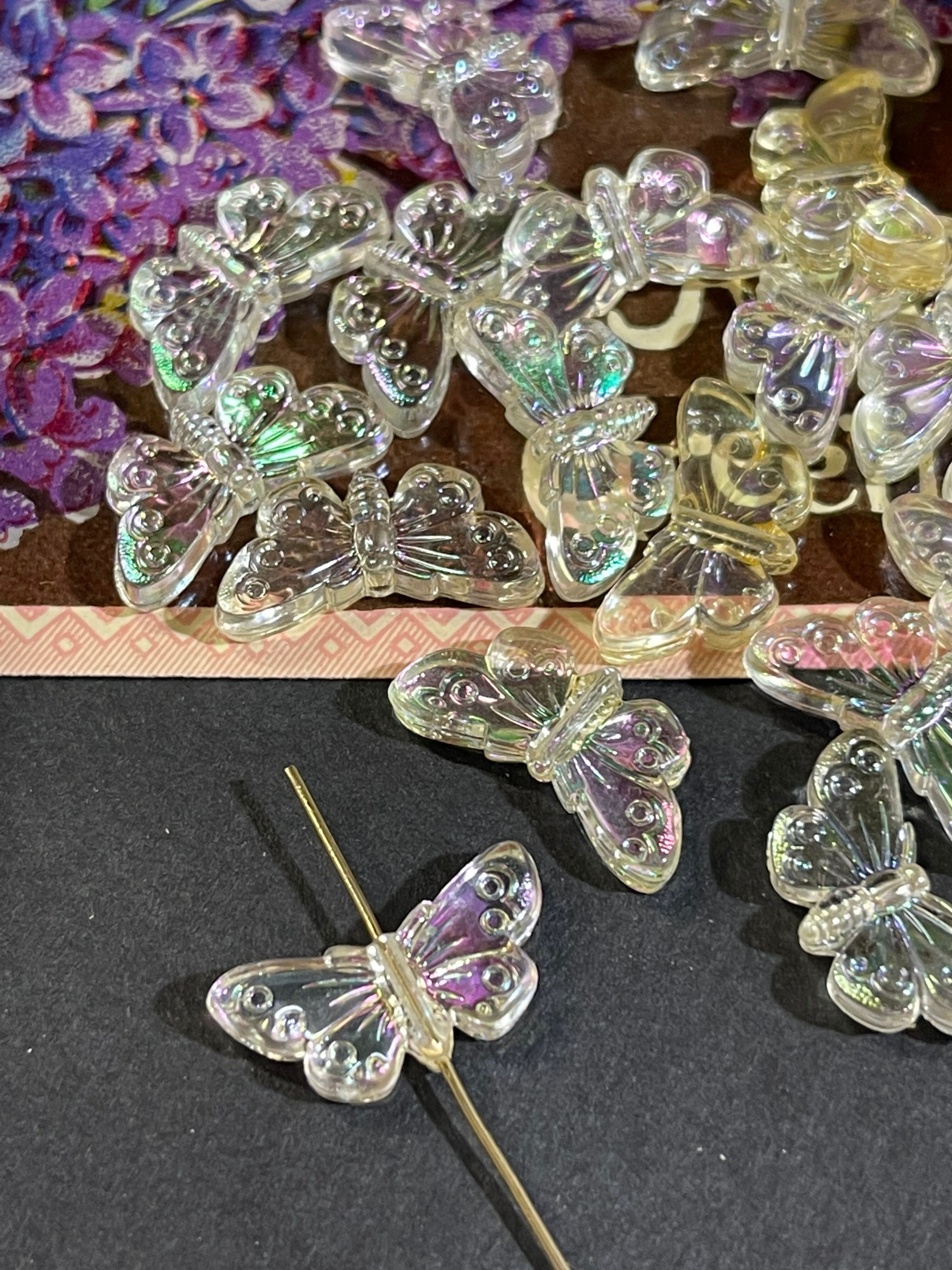 アンバーカラー雫型フラワー ブローチ 虹色 ネオンブルー ビジュー