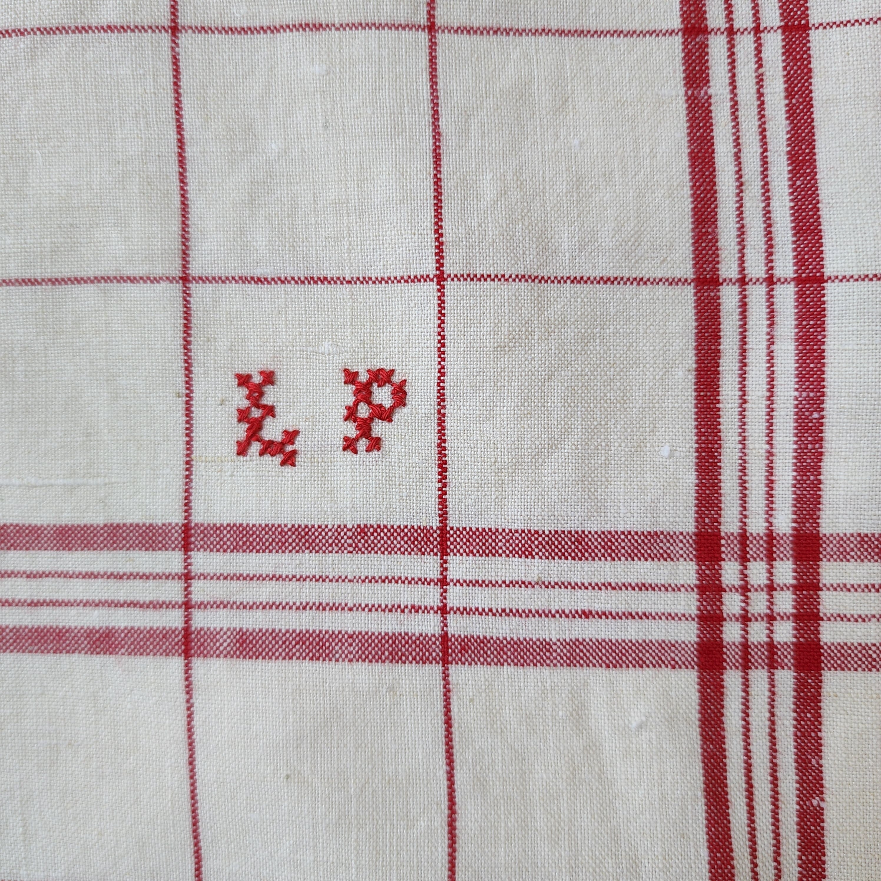 フランスアンティーク トーション・キッチンクロス / 赤チェック柄 LP