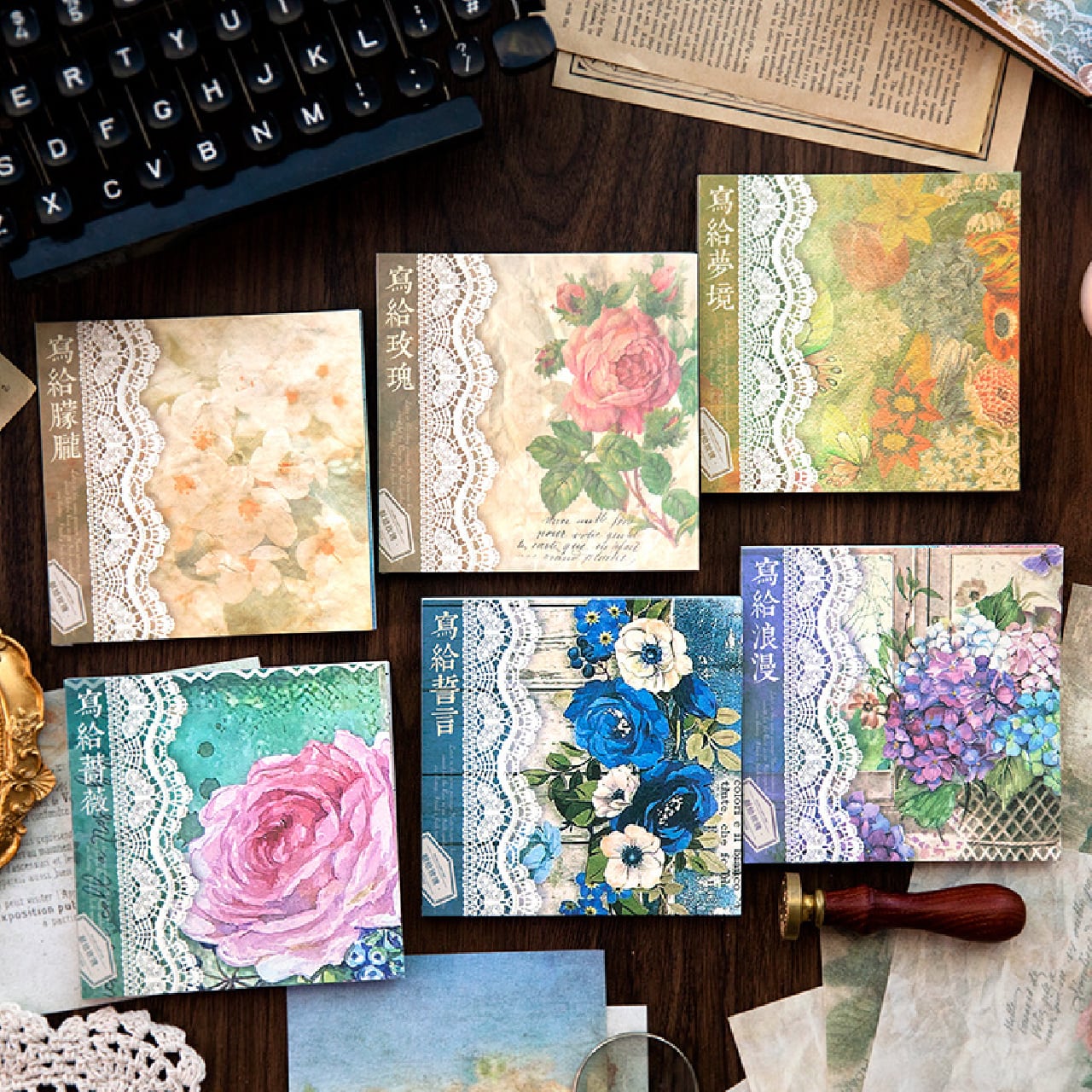 コラージュ素材 素材紙 正方形 紙もの 全6種 40枚入 薔薇 花柄 天使