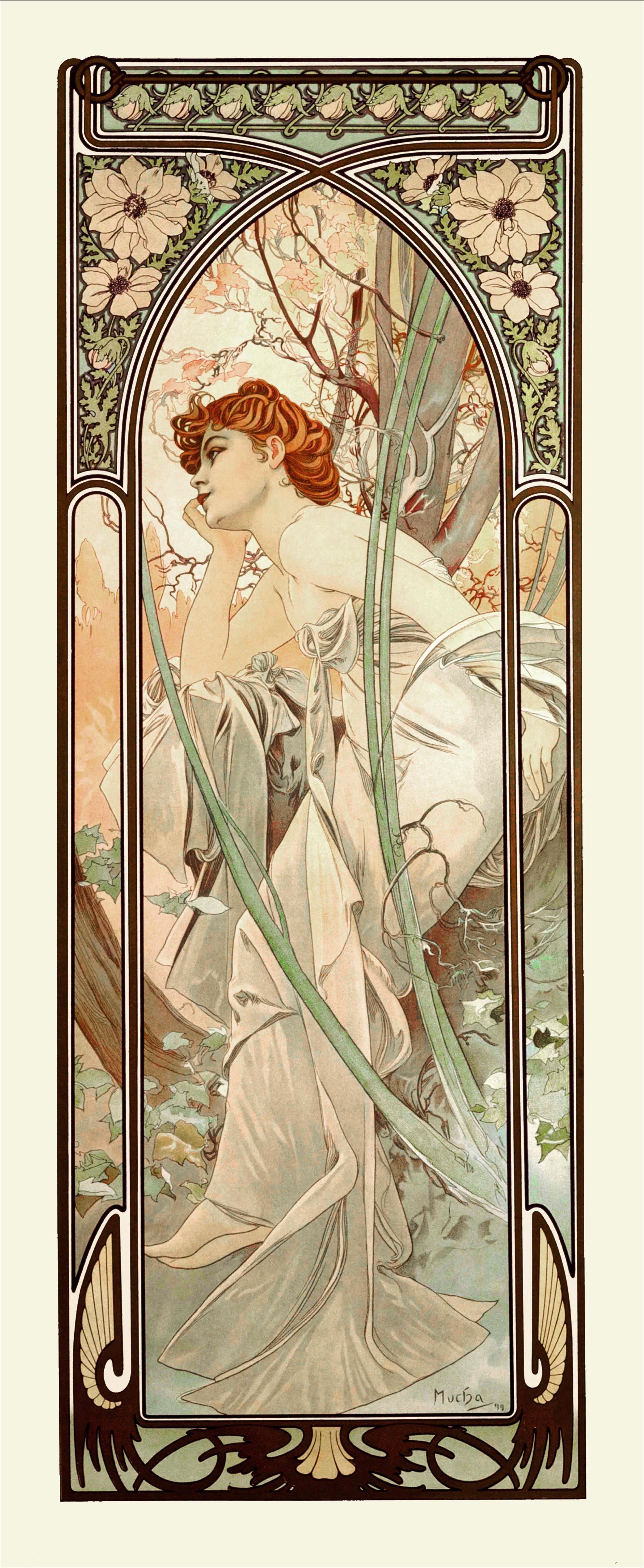 ミュシャ『四つの時の流れ:夕べの夢想』 リトグラフ・送料無料・新品