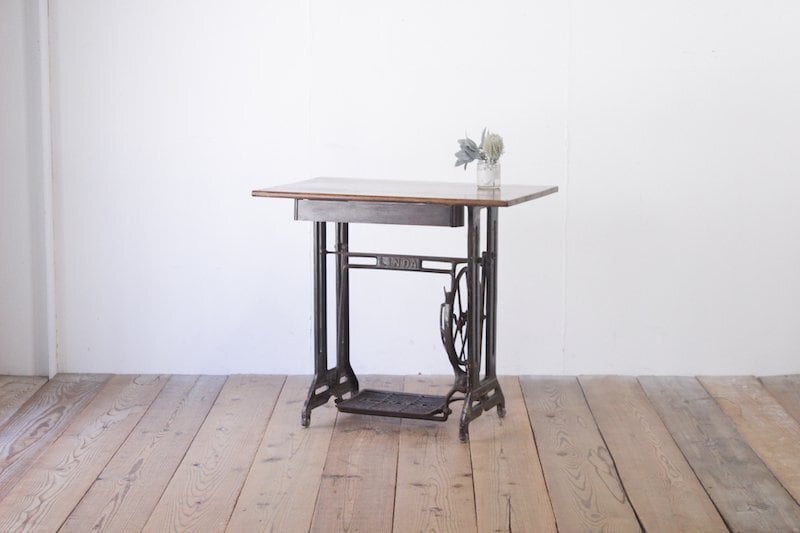 レトロ ミシン脚 テーブル デスク 机 ヴィンテージ 作業台 ワーク 無垢