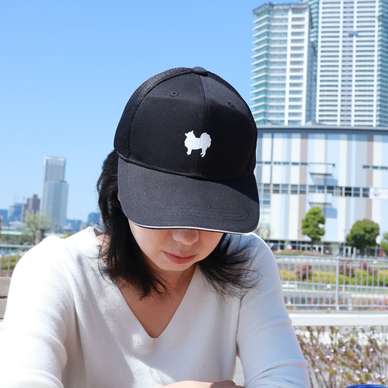 日本スピッツのシルエットキャップ（帽子）ブラック／黒 | 日本