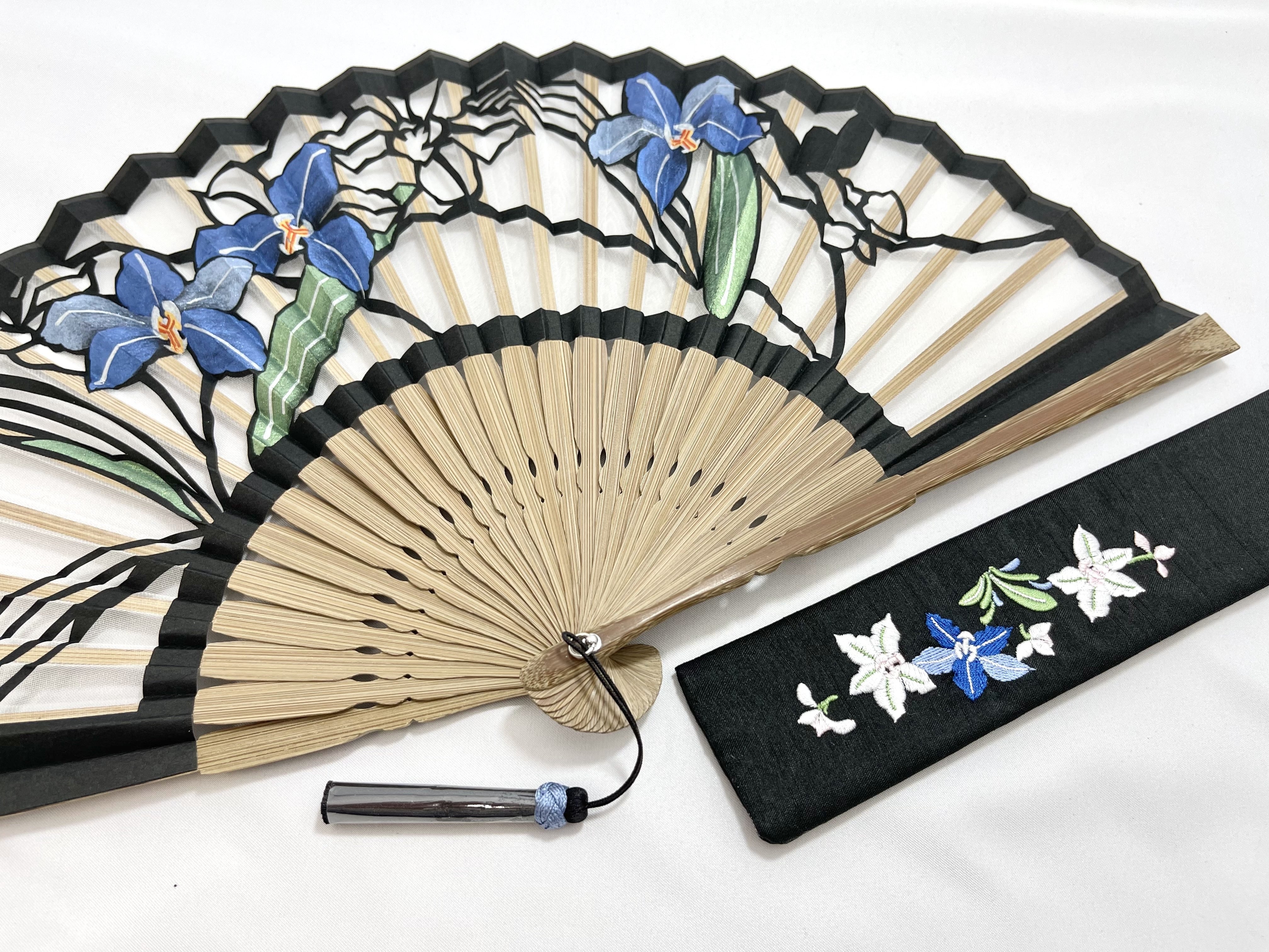 額透かし彫扇 紗月 蘭 黒 | 紗月扇 京都【オンラインショップ】 | 京