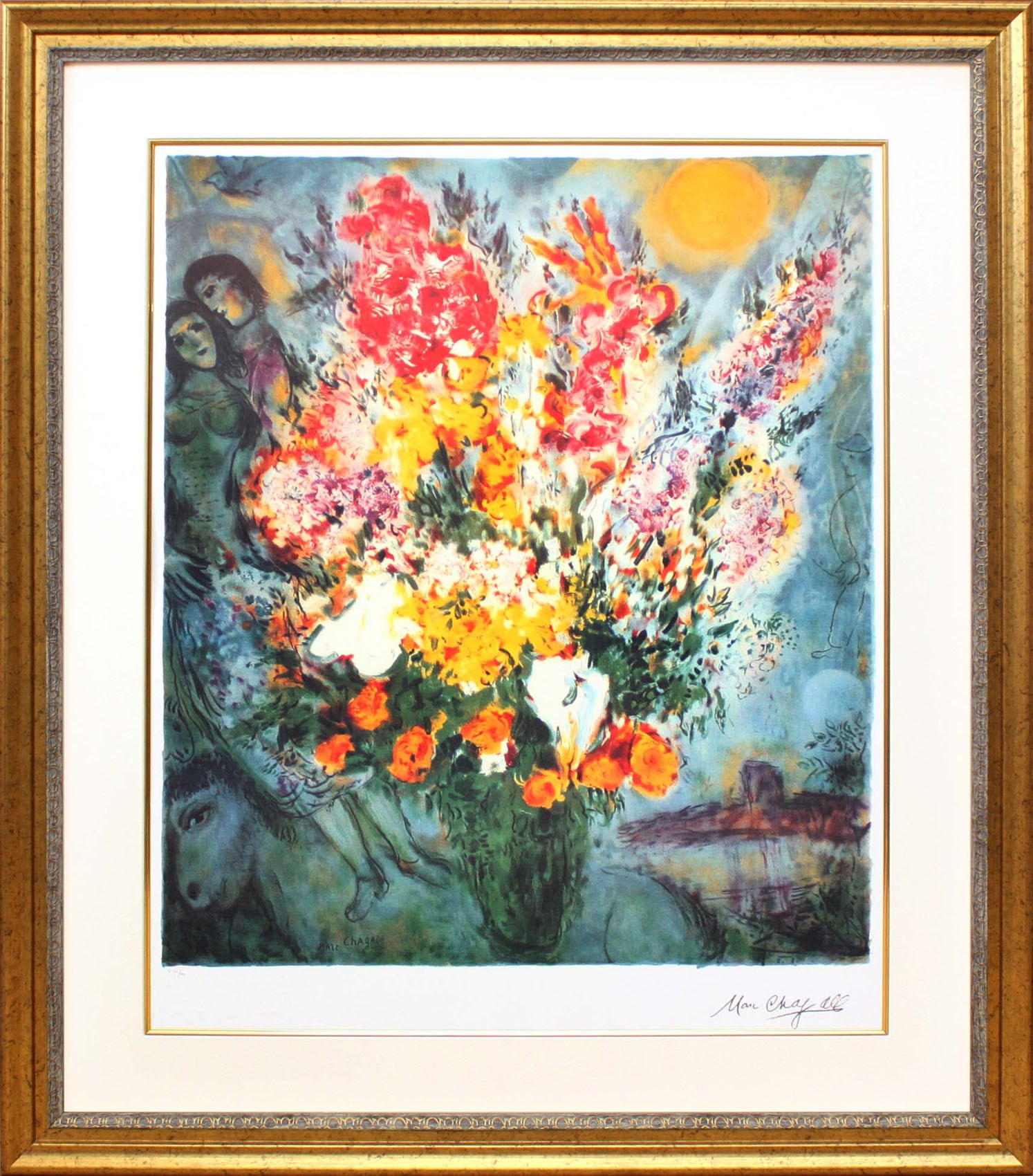 シャガール、赤い花束を持つ裸婦、超希少画集より、新品額装付