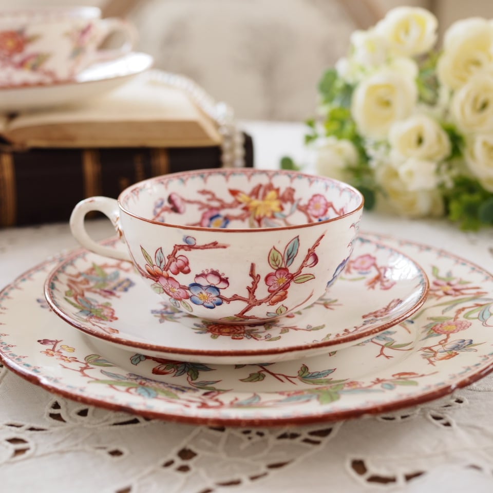 花リム サルグミンヌ フランス ティーカップ&ソーサー 2 F3