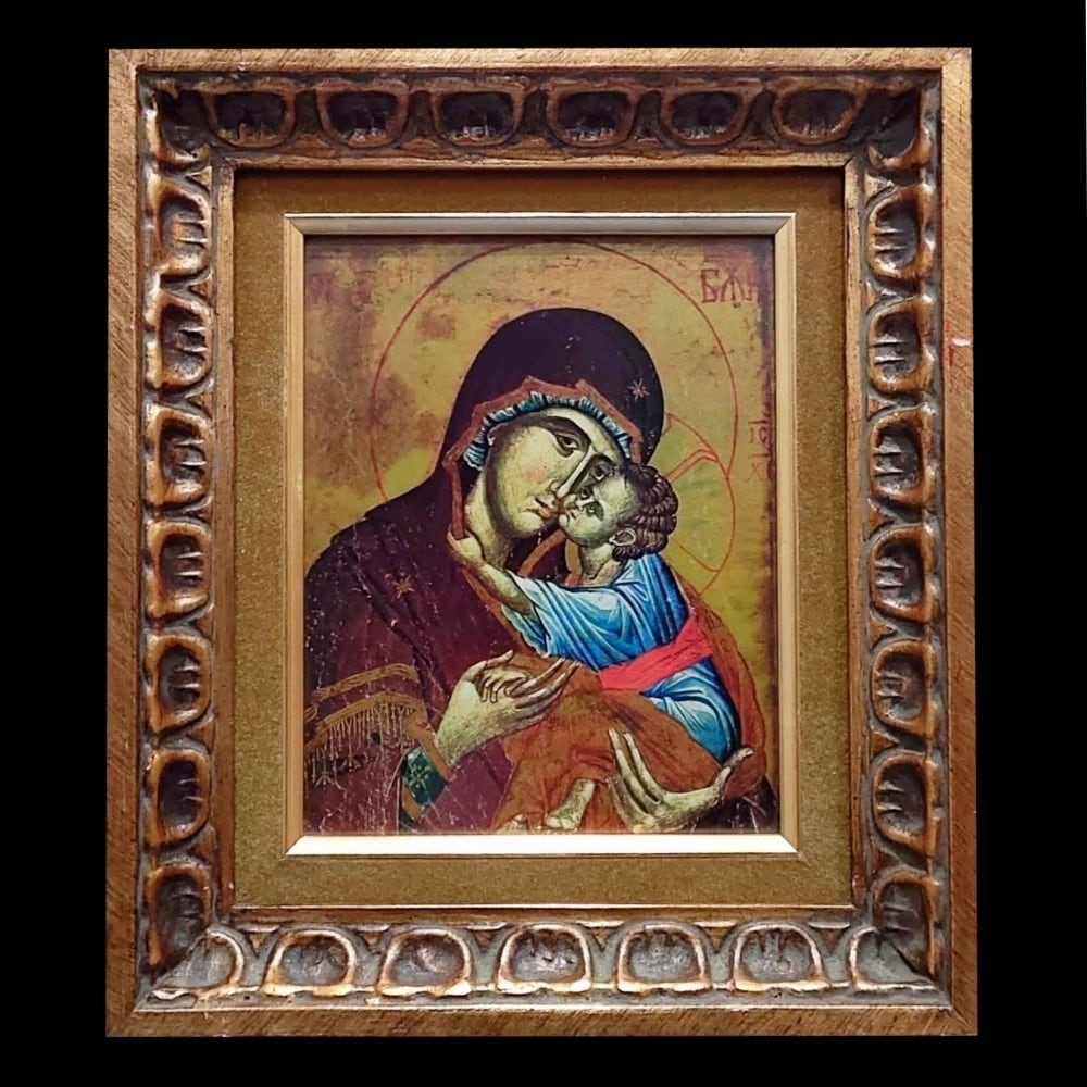真作手書き】大型イコン 聖母 マリア キリスト テンペラ ロシア正教 19