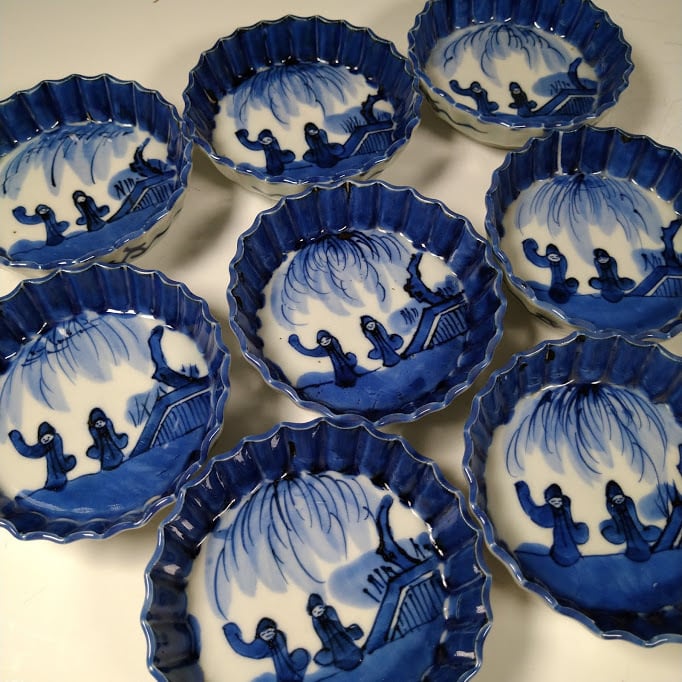 染付 伊万里 柳に唐子図 豆皿 かわいい骨董 アンティーク ゆるかわ