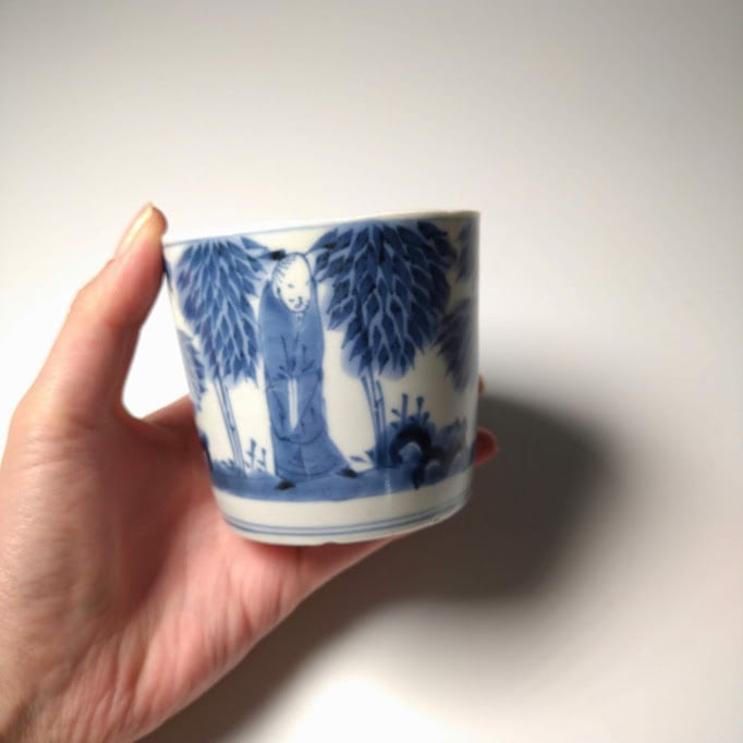 骨董 アンティーク 古伊万里 染付 竹林文様 蕎麦猪口 フリーカップ