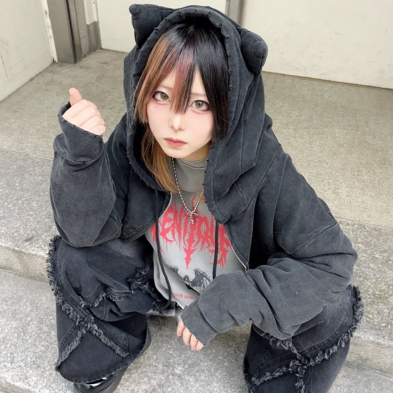 ネコ耳ピグメントZIPパーカー | VOLCAN&APHRODITE