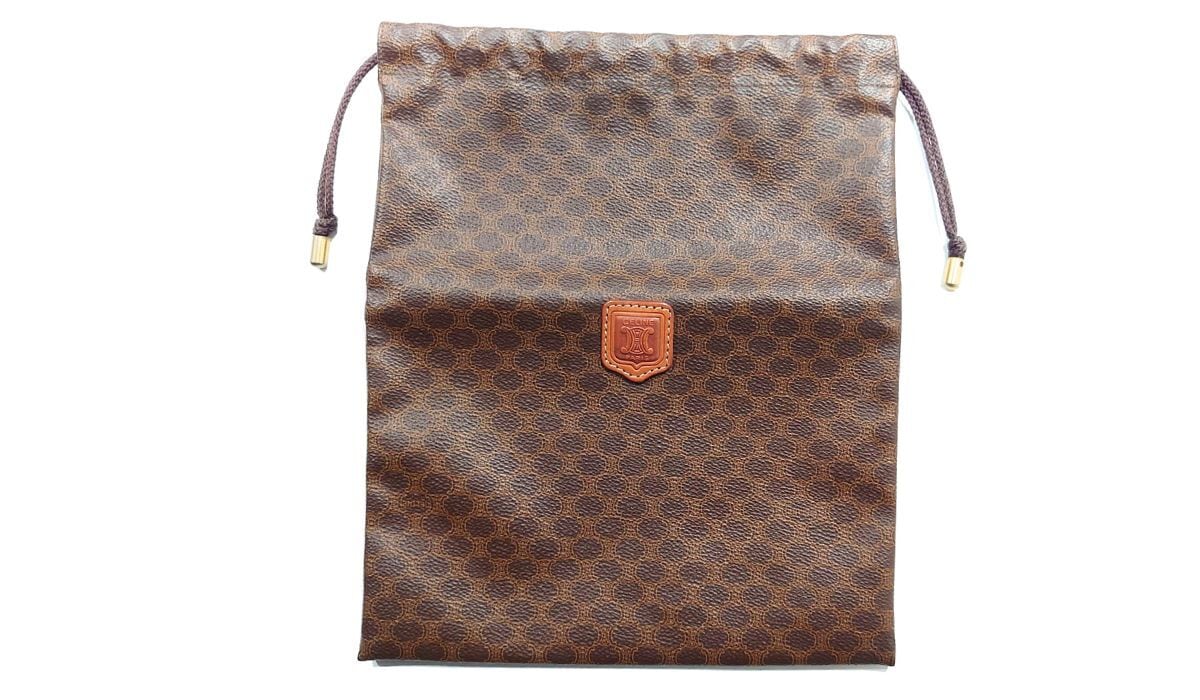 ヴィンテージ CELINE セリーヌ マカダム 巾着 ポーチ バッグ ブラウン