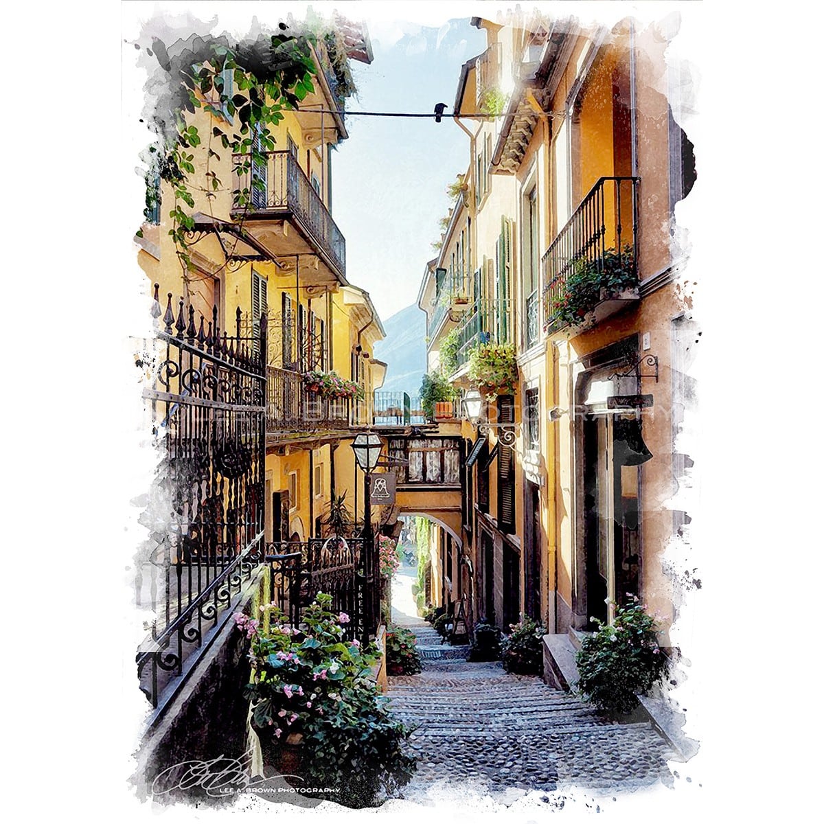 水彩画 イタリアのフィレンツェの街並 サイン入り 水彩画 イタリアの