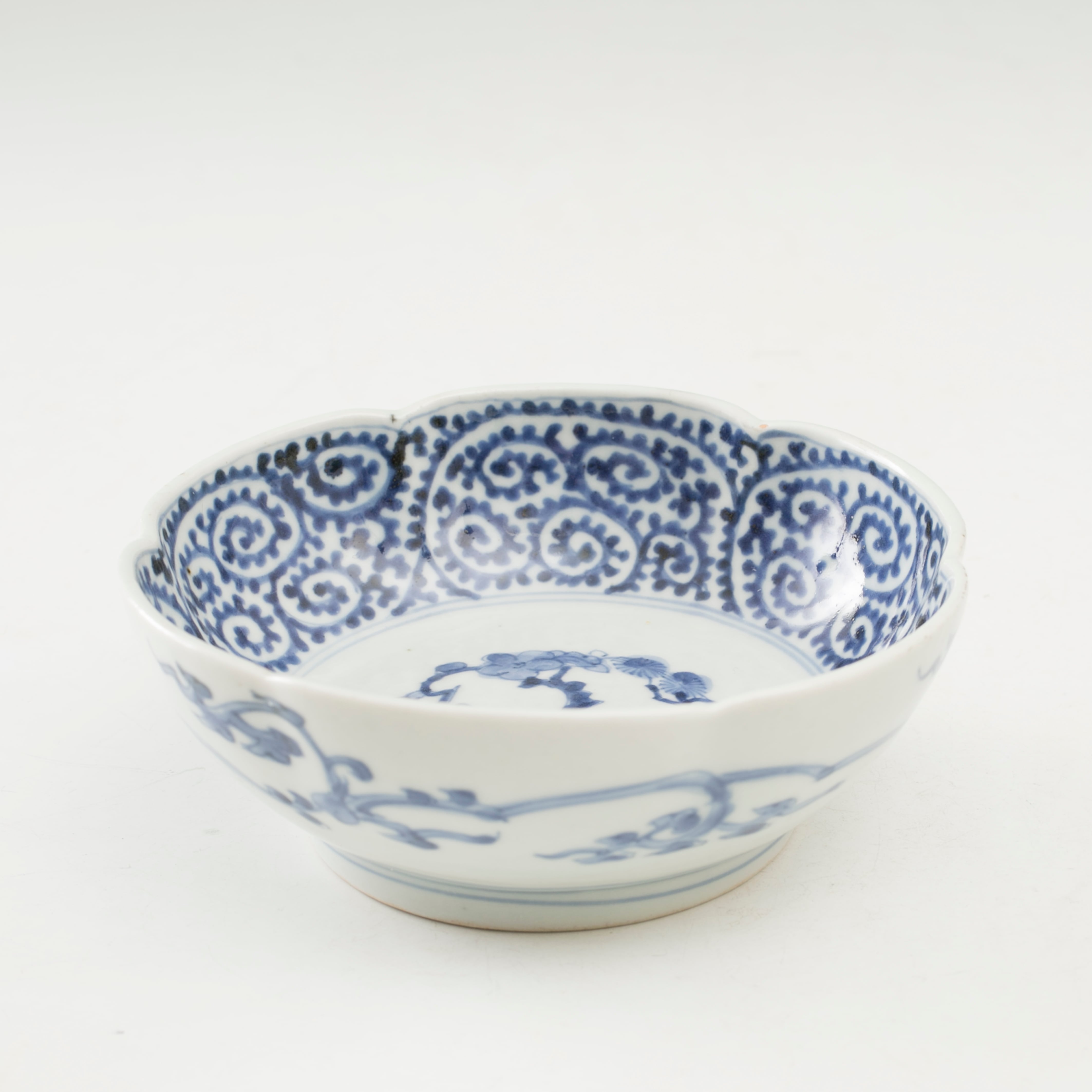 古伊万里 染付 蛸唐草 膾皿 五枚組 なます皿 見込み松竹梅 二重角福 渦