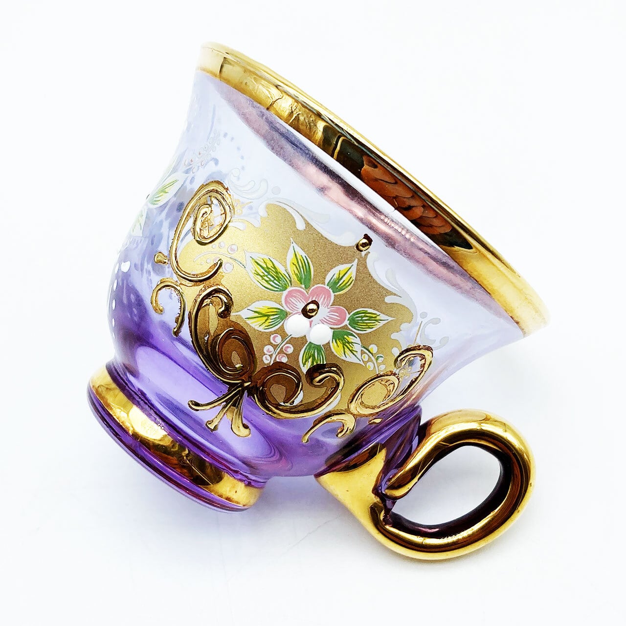 ベネチアングラス ムラノ イタリア カップ＆ソーサー ラベンダー 金彩