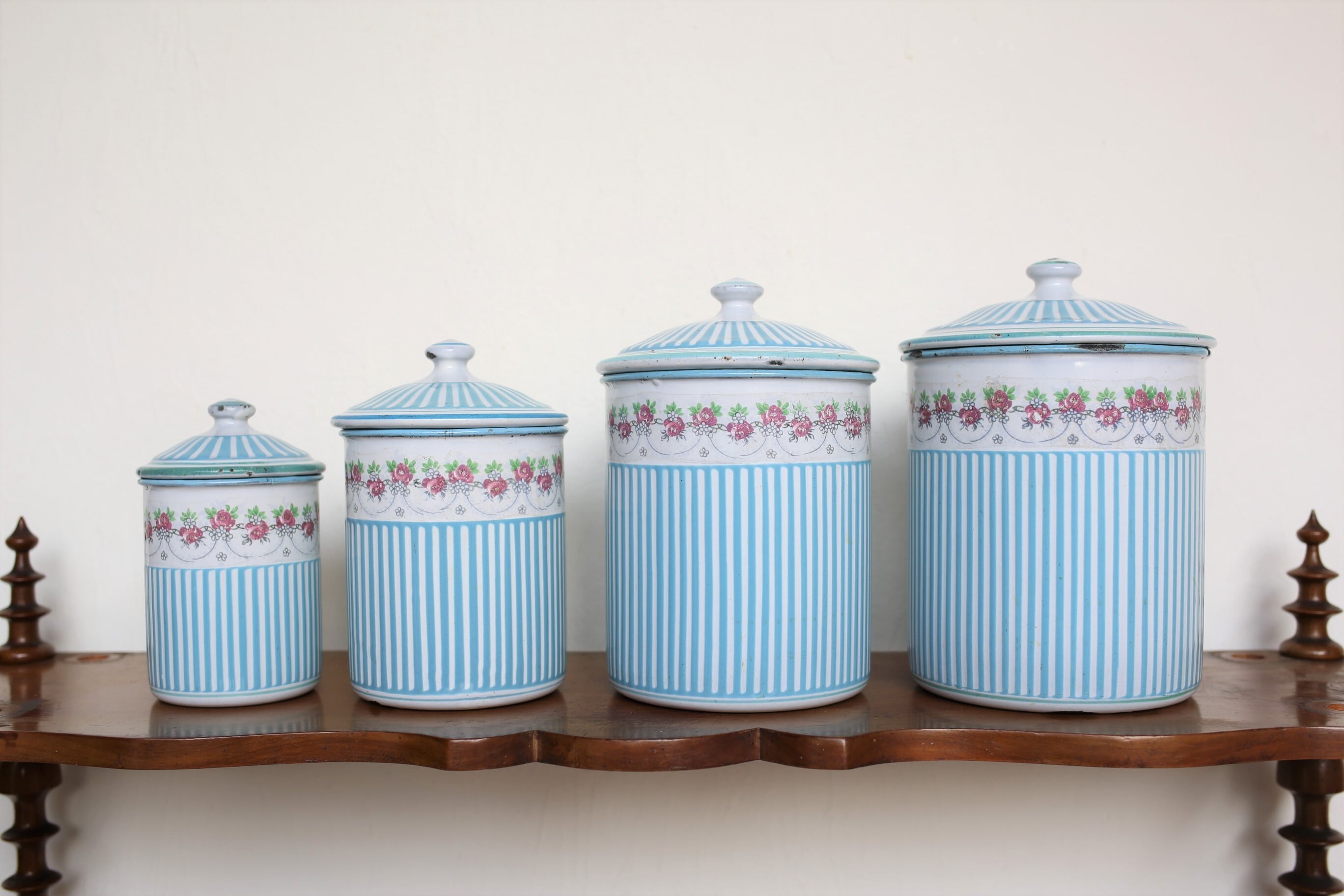 493 フランスアンティーク Badonviller 薔薇柄キャニスターセット 493