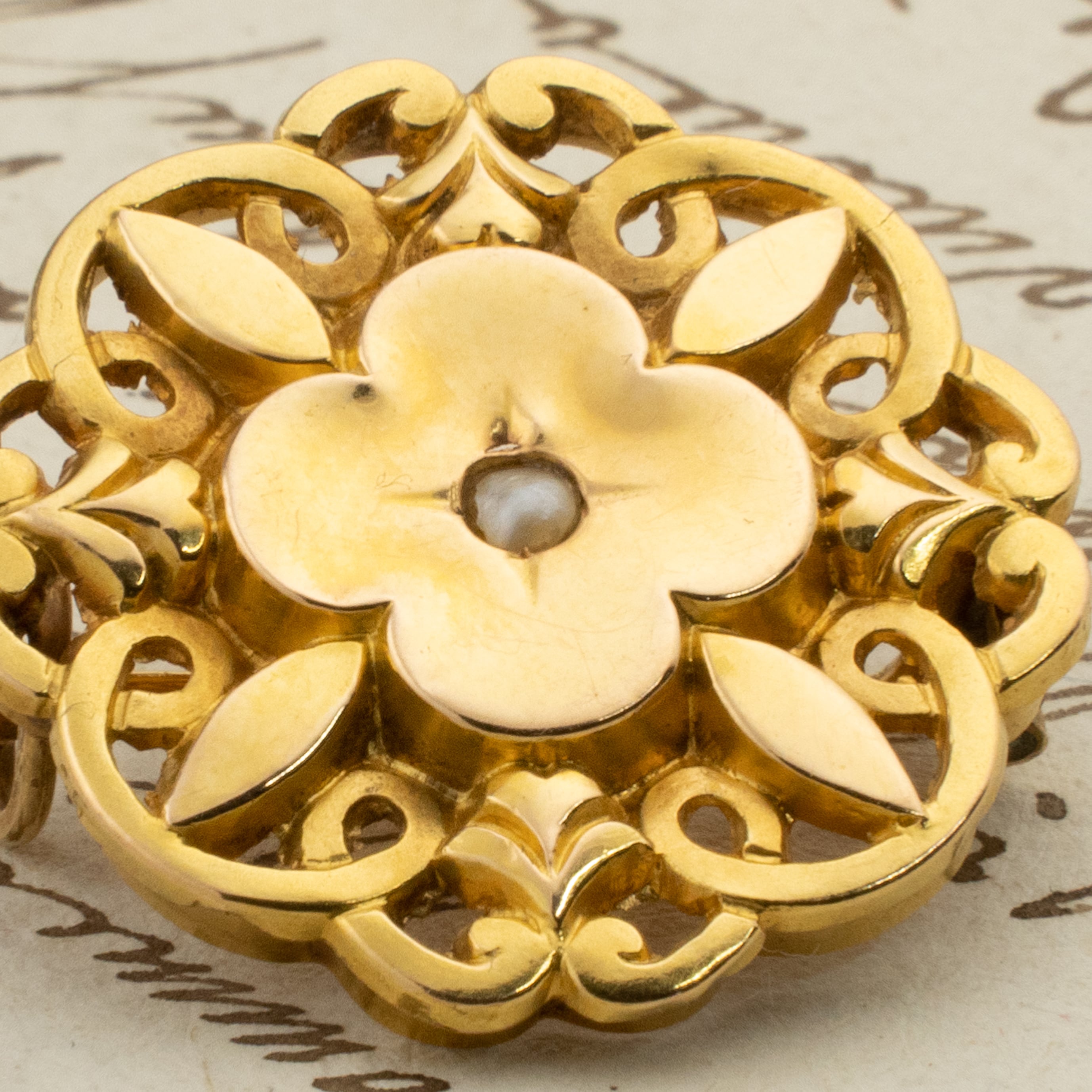 フランス アンティーク ブローチ K18 パール 1800年後半 〜アール