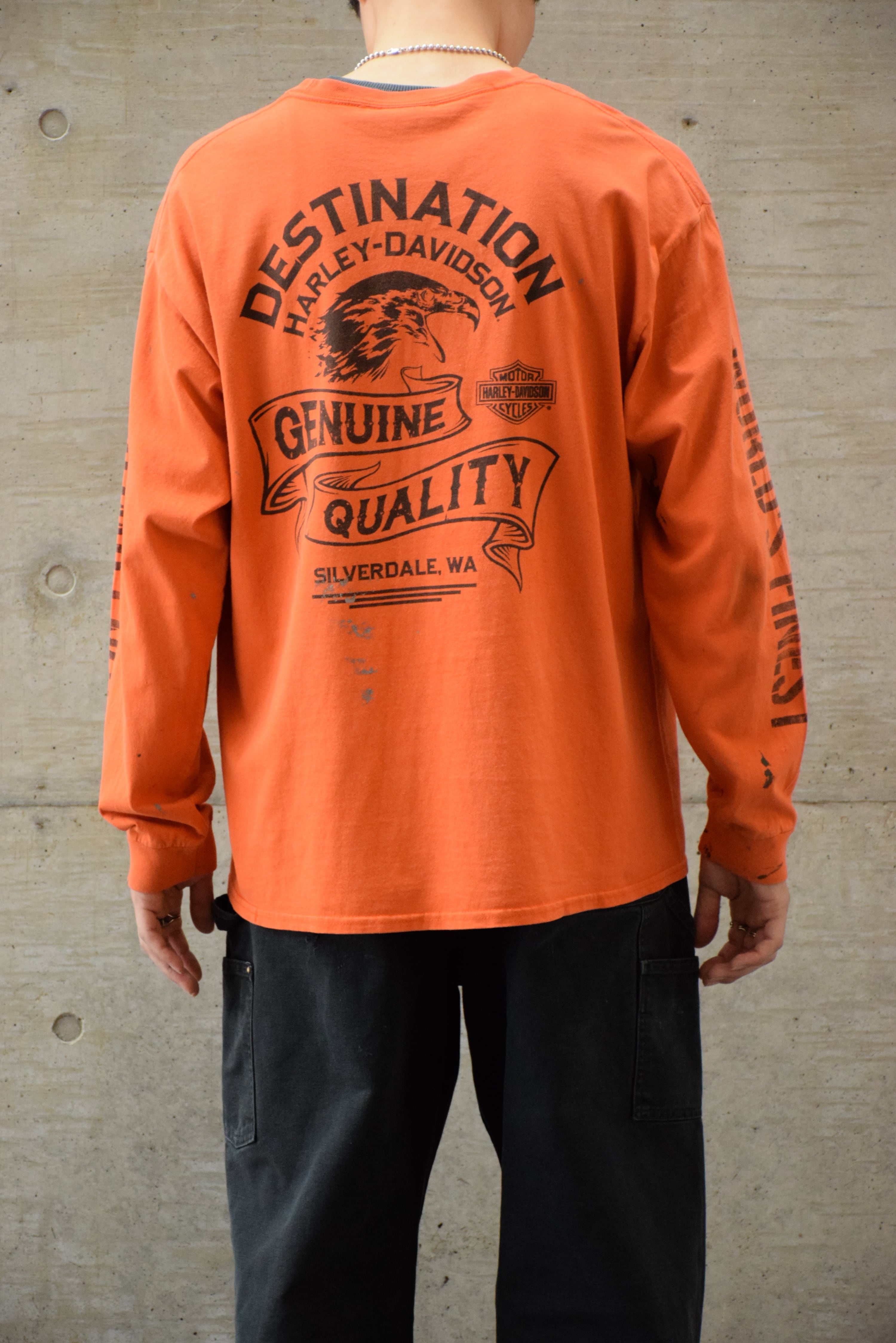 Harley-Davidson ロングスリーブTシャツ メンズXL オレンジ ハーレー