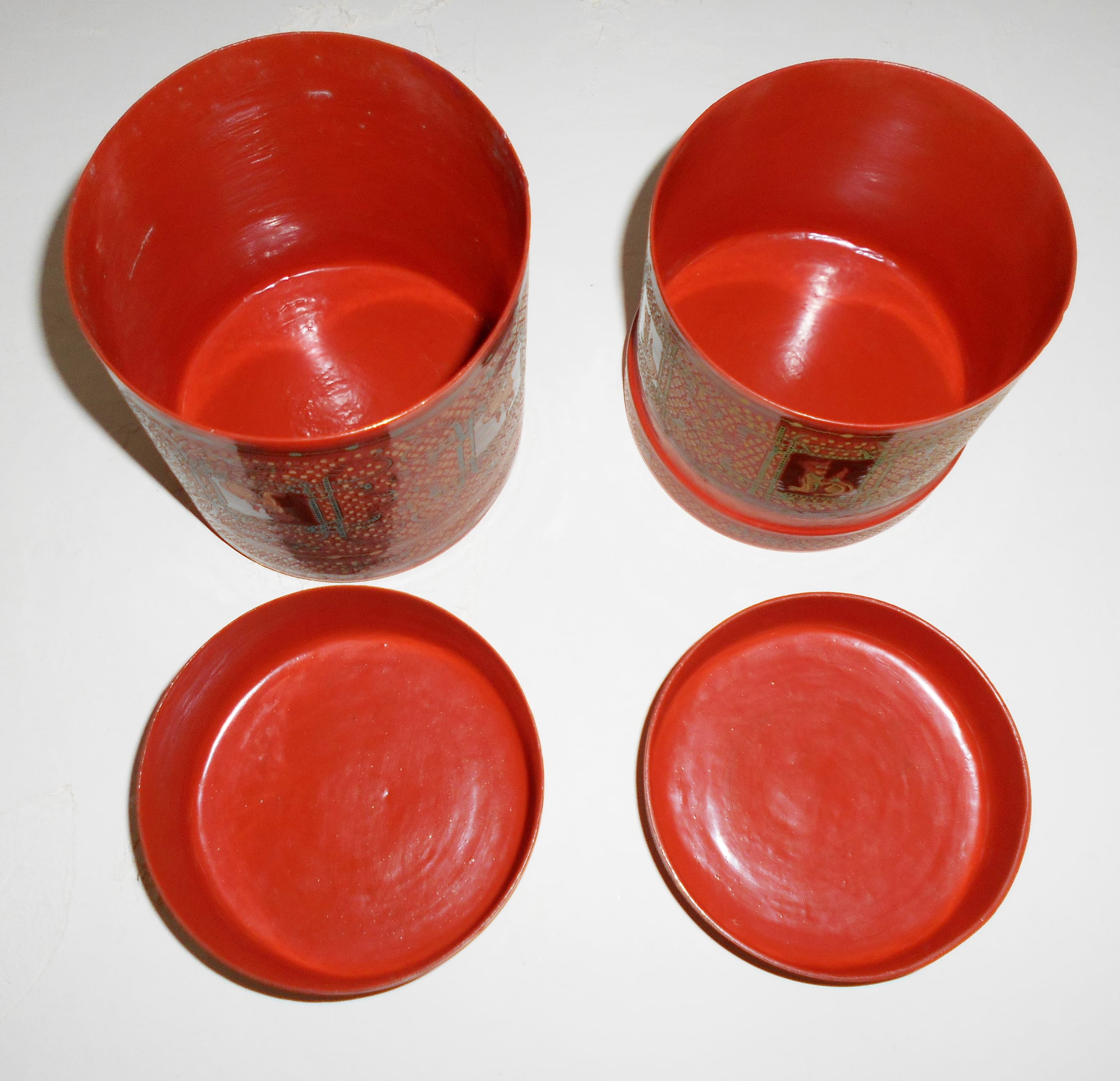 ミャンマー アンティーク 漆器 蒟醤 ビルマ 細密画 3段入れ子容器 ※31