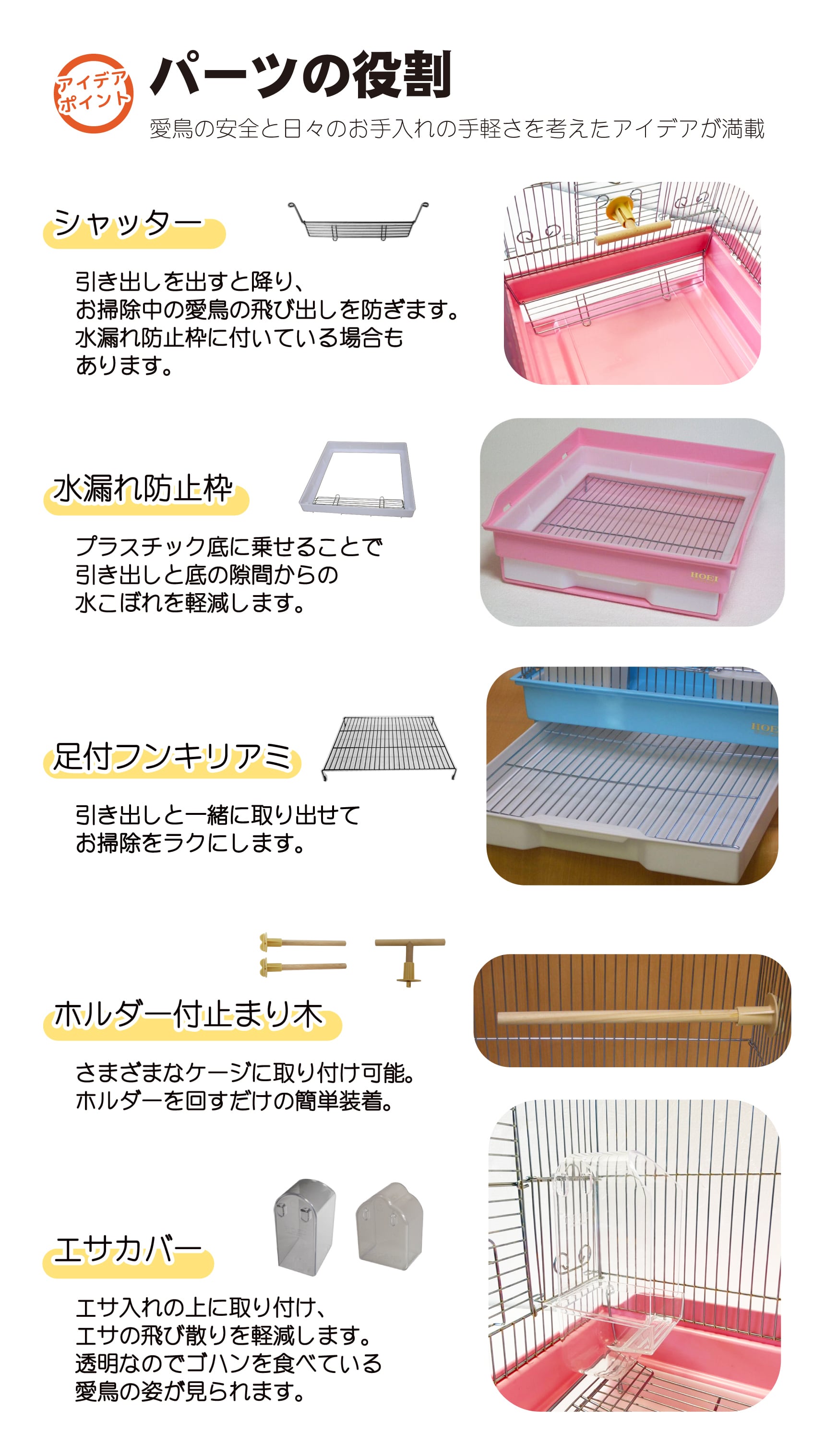 HOEI】465用水漏れ防止枠(シャッター付) | 鳥かご・ペットケージの