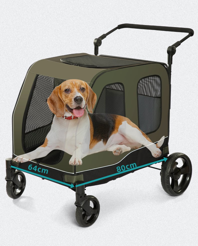 ペットカート 中大型犬 多頭用4輪 耐荷重60kg 折りたたみ 自立 ペット