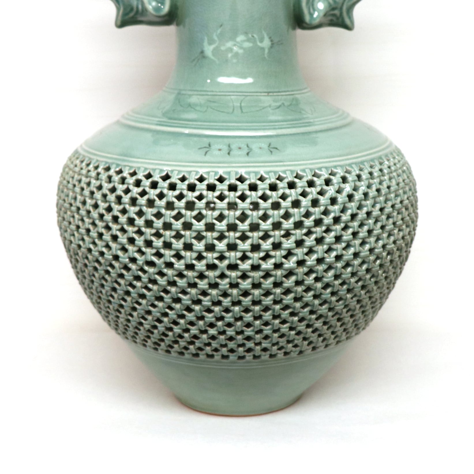 青龍・高麗青磁・青磁器・壺型花器・双耳壺・透かし壺・No.210912-001