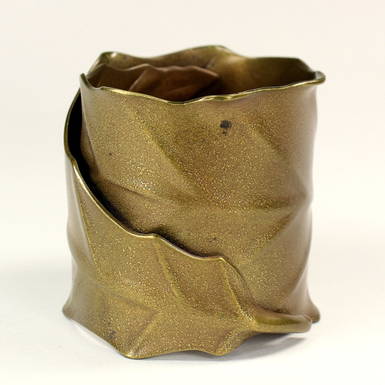 風炉師 藤井宗喜作 唐銅 桔梗口 花入 共箱 V R7191B 風炉師 藤井宗喜作