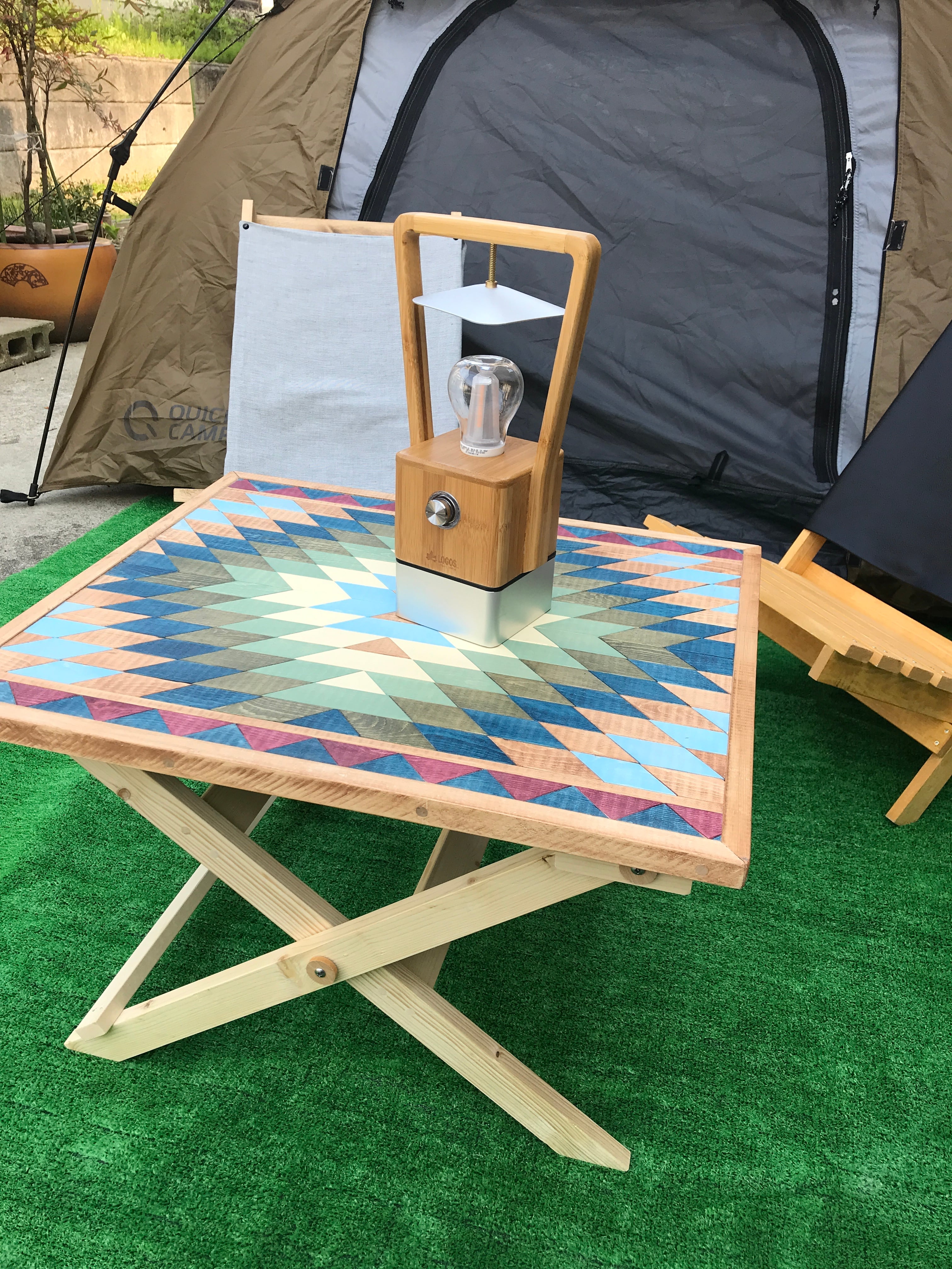折りたたみ式ローテーブル（オルテガ柄） アウトドア・キャンプ 木製
