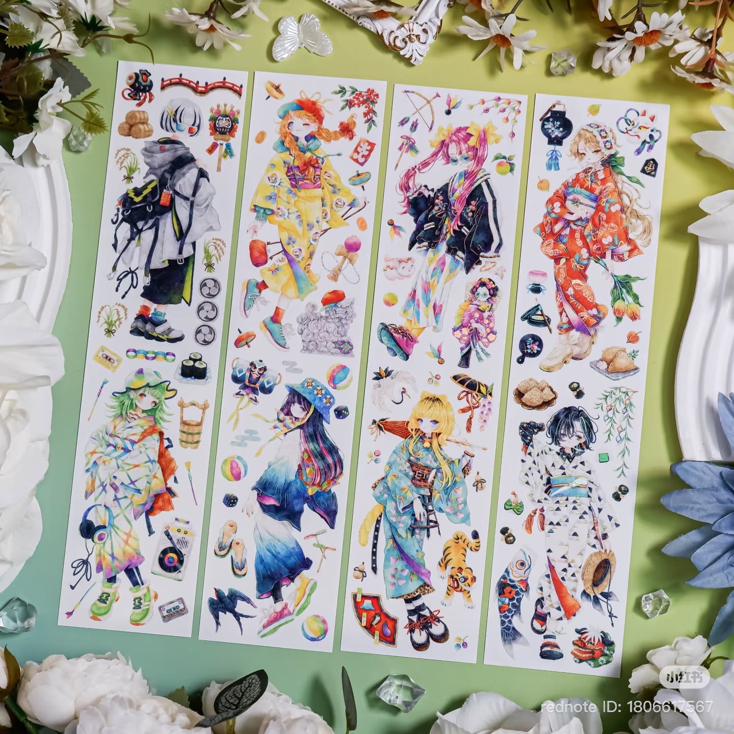 K02 海外マステ 野葵 狸 水晶PET 切り売り 狐 人物 装飾 マステ 海外