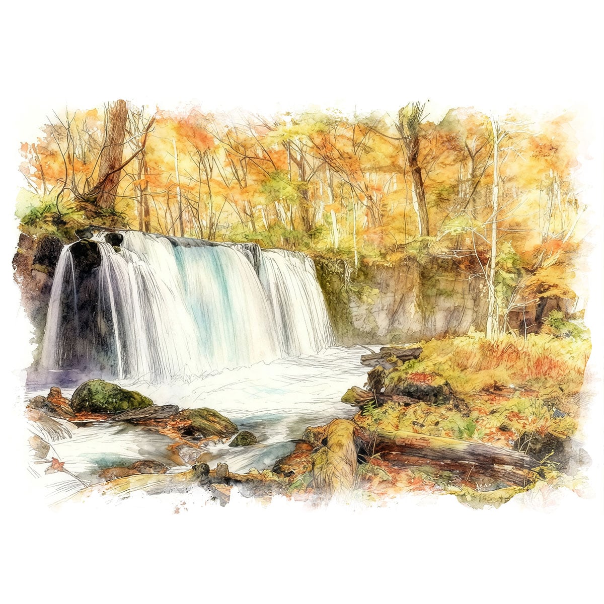 絵画 日本 錦秋の奥入瀬渓流 銚子大滝の風景 インテリアアート額付き