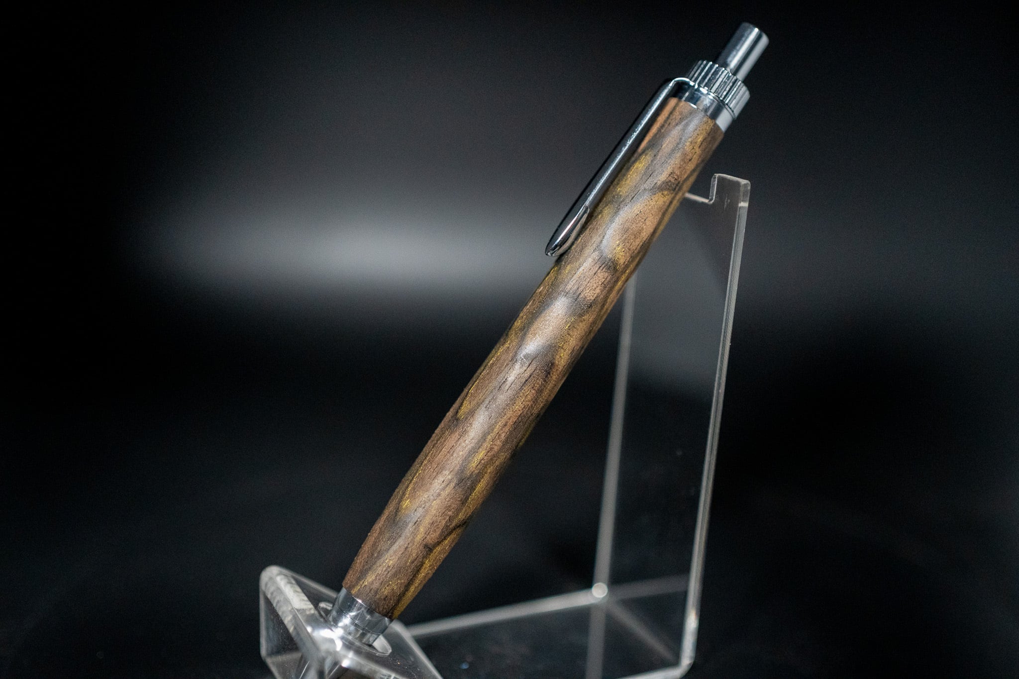 魅惑の黒い紋様】黒柿 孔雀杢 極上 silver MP | 木軸ペン工房 金杢犀