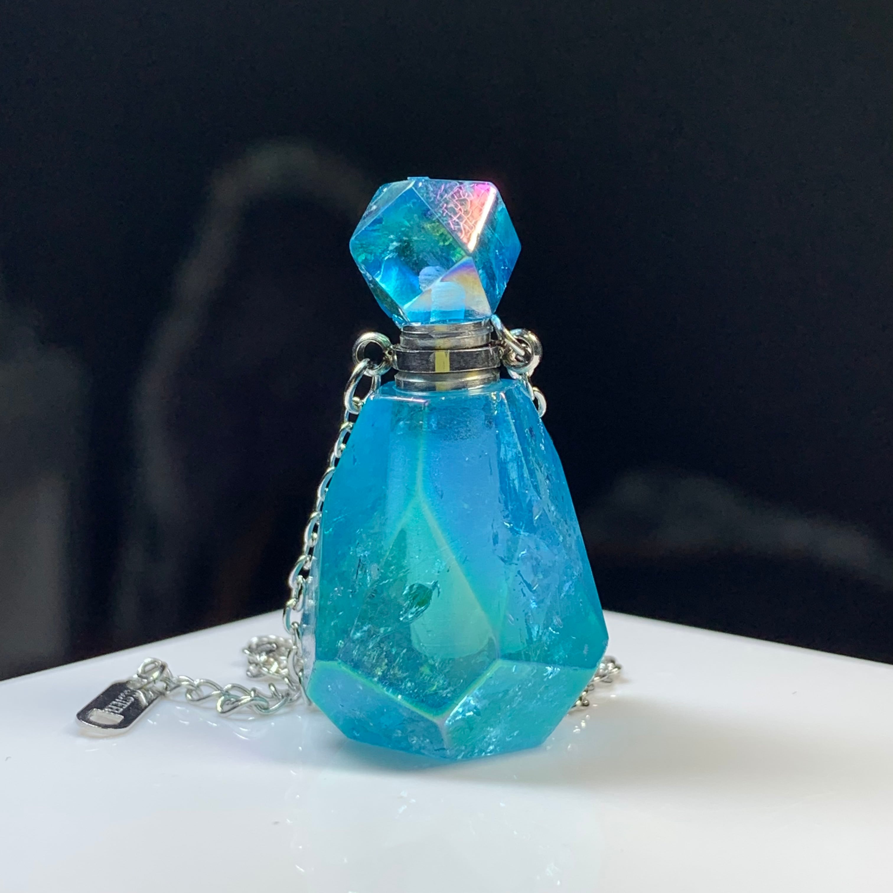 アンティーク 香水瓶 ブルー 英国製 純銀蓋 19世紀 アンティーク