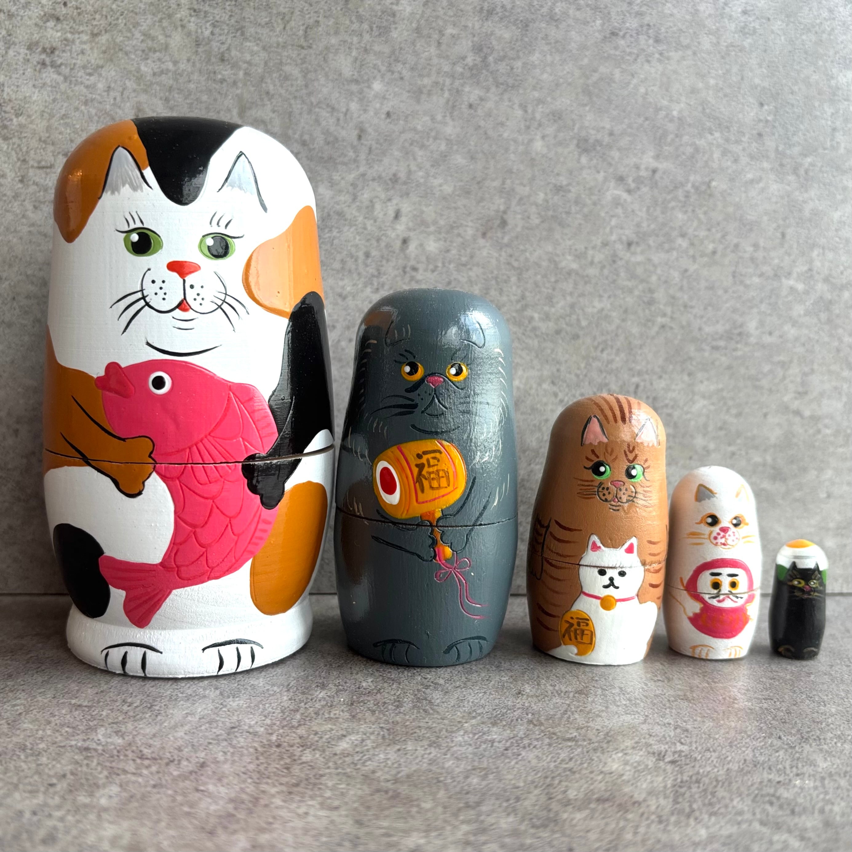 猫 縁起物 木製マトリョーシカ | 瀬尾商店