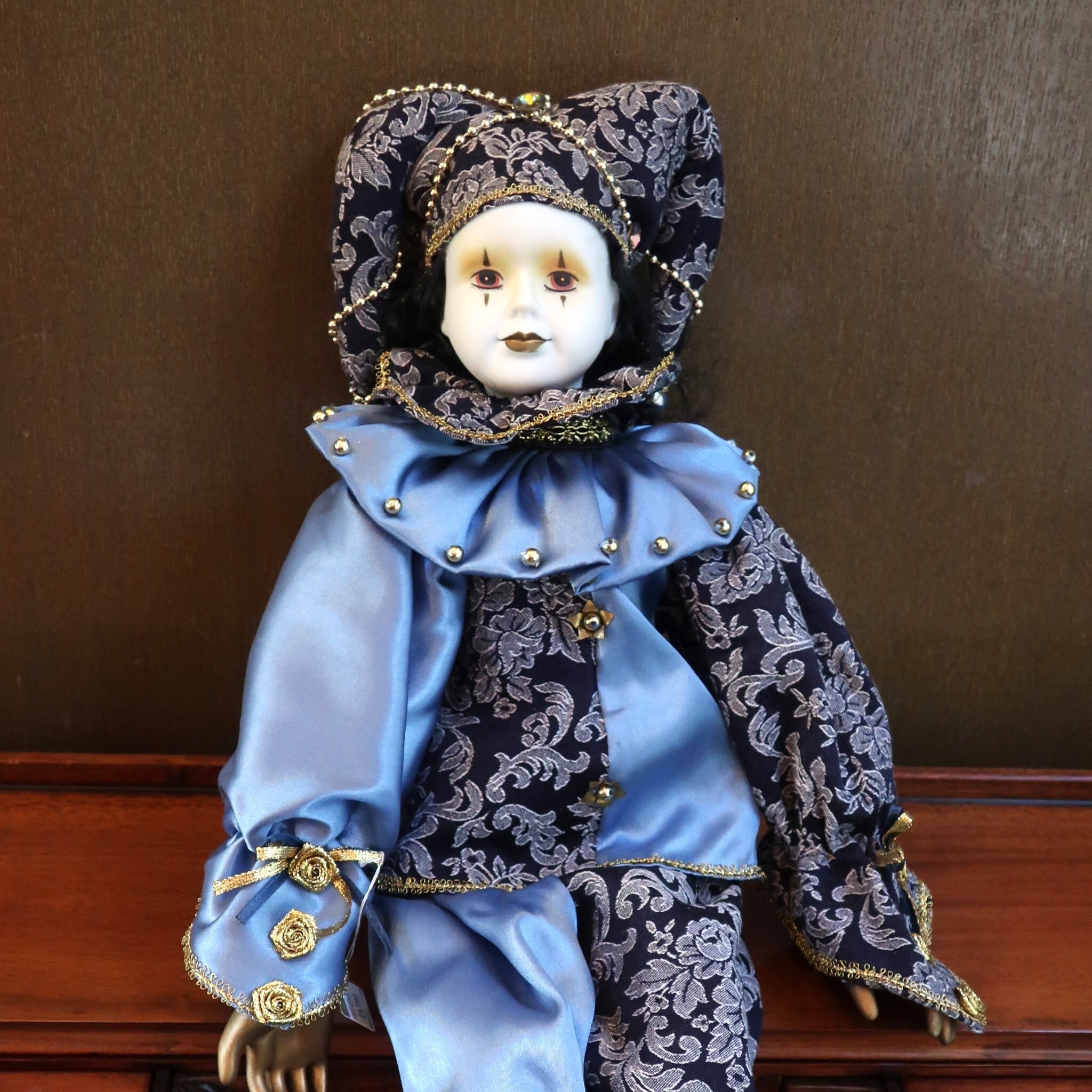 海外製 ピエロ 人形 ブルー オブジェ | 創作人形館ミワドールBASE店