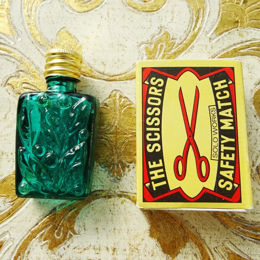 チェコスロバキア ボヘミアガラスのパフュームボトル / ブルーグリーン