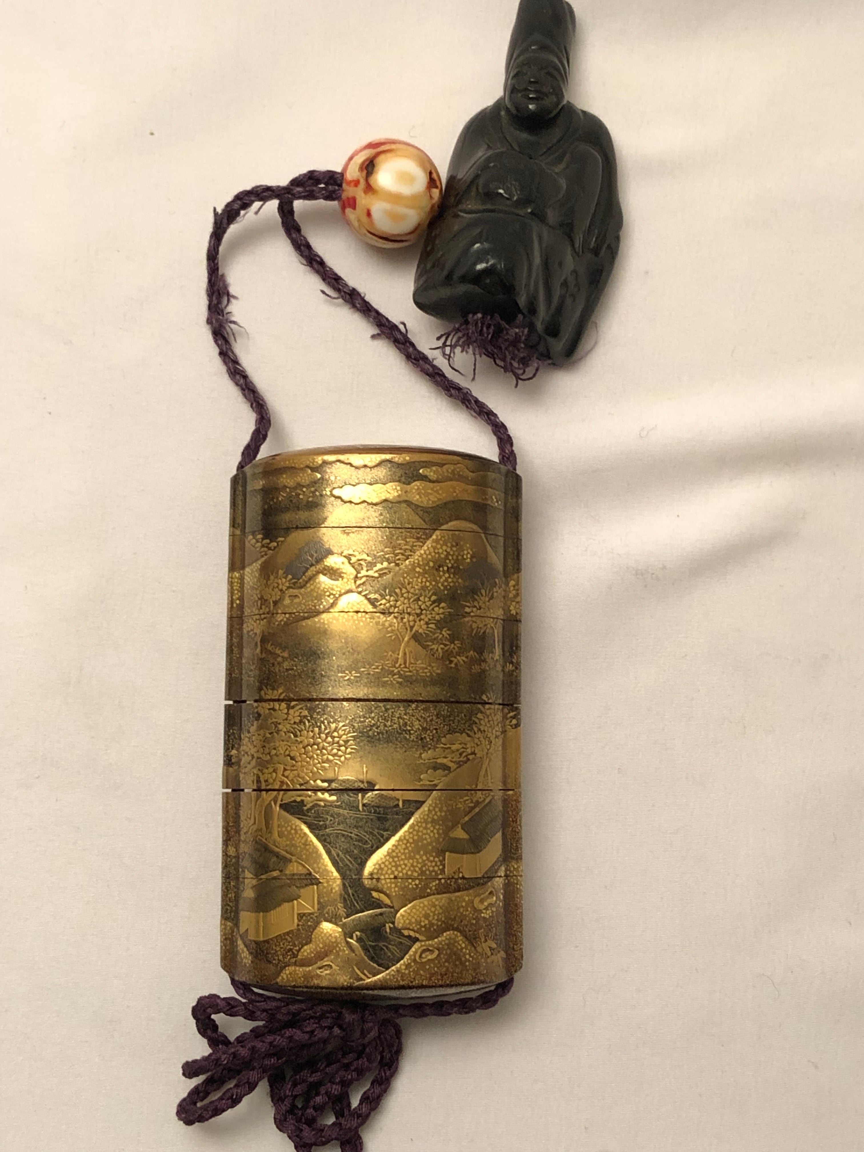 当時物 江戸時代～明治時代 印籠 蒔絵 漆器 3段印籠 玉石在銘 ヤギ