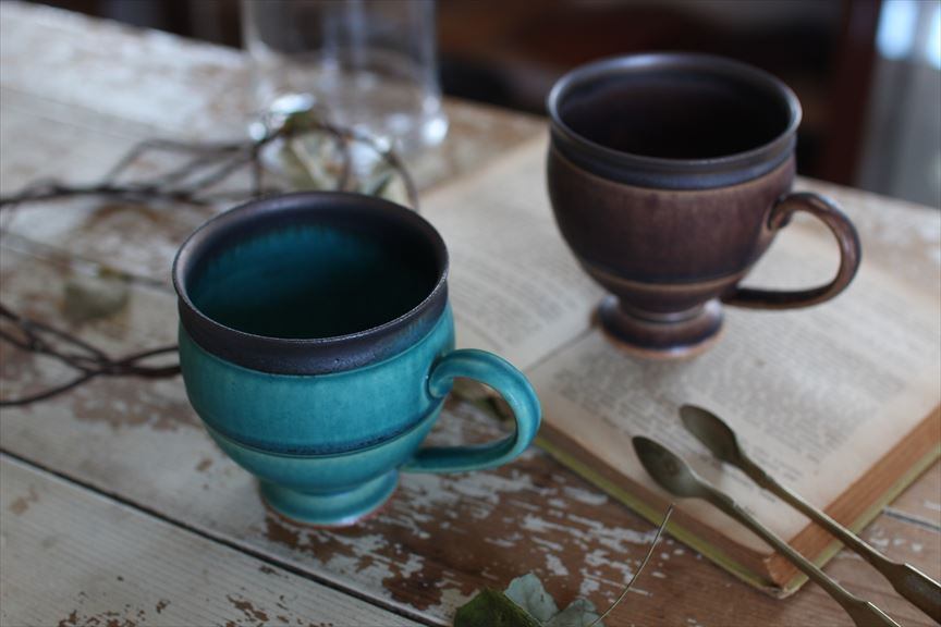 松岡賢司（平安楽堂）｜釉彩マグカップ(足付) 緑青 | UTSUWA11