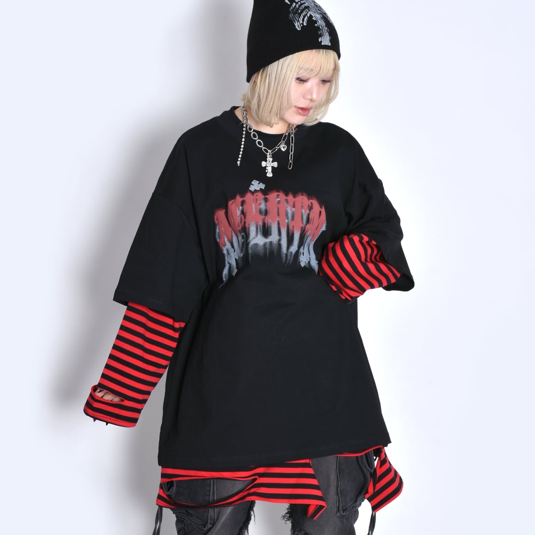 YXNGBRATZ ボーダー ロンT パンク 有名アーティスト着用】YXNGBRATZ