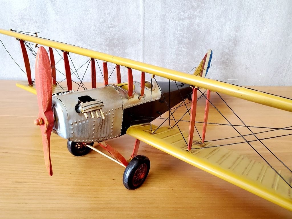 ブリキの飛行機イギリス戦闘機JN-7H複葉Lサイズビッグサイズ 店内装飾