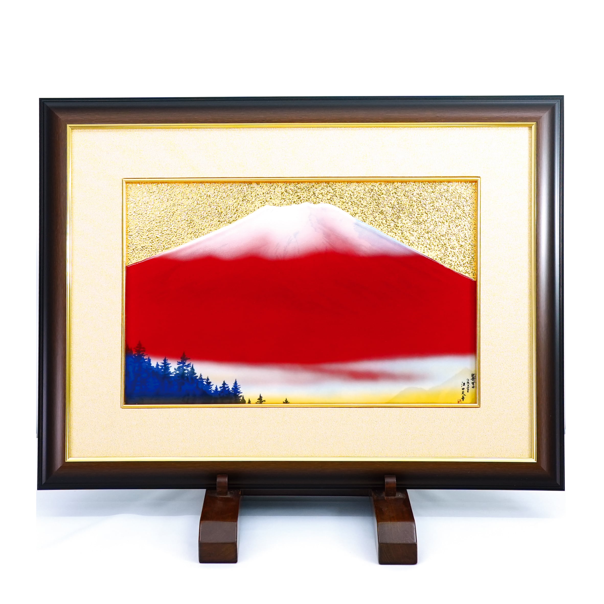 伝統工芸 有田焼金彩赤富士図 陶額 江口天童作 金彩赤富士図 陶額