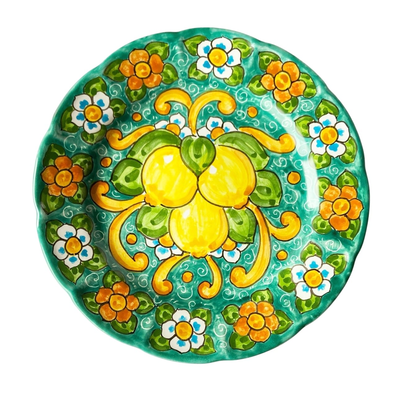 絵皿 26cm GEO056 マヨリカ焼き イタリア陶器 レモン柄 ディナー皿