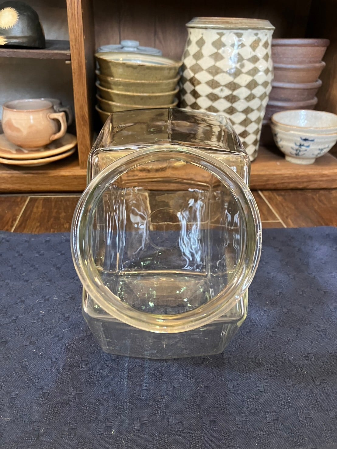 骨董レトロガラス希少コバルトブルー瑠璃色ガラス子猫ボンボン入れ菓子器