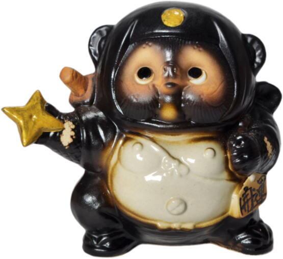 忍者狸くの一 黒 （手裏剣） （忍者たぬき・置物・たぬき・インテリア